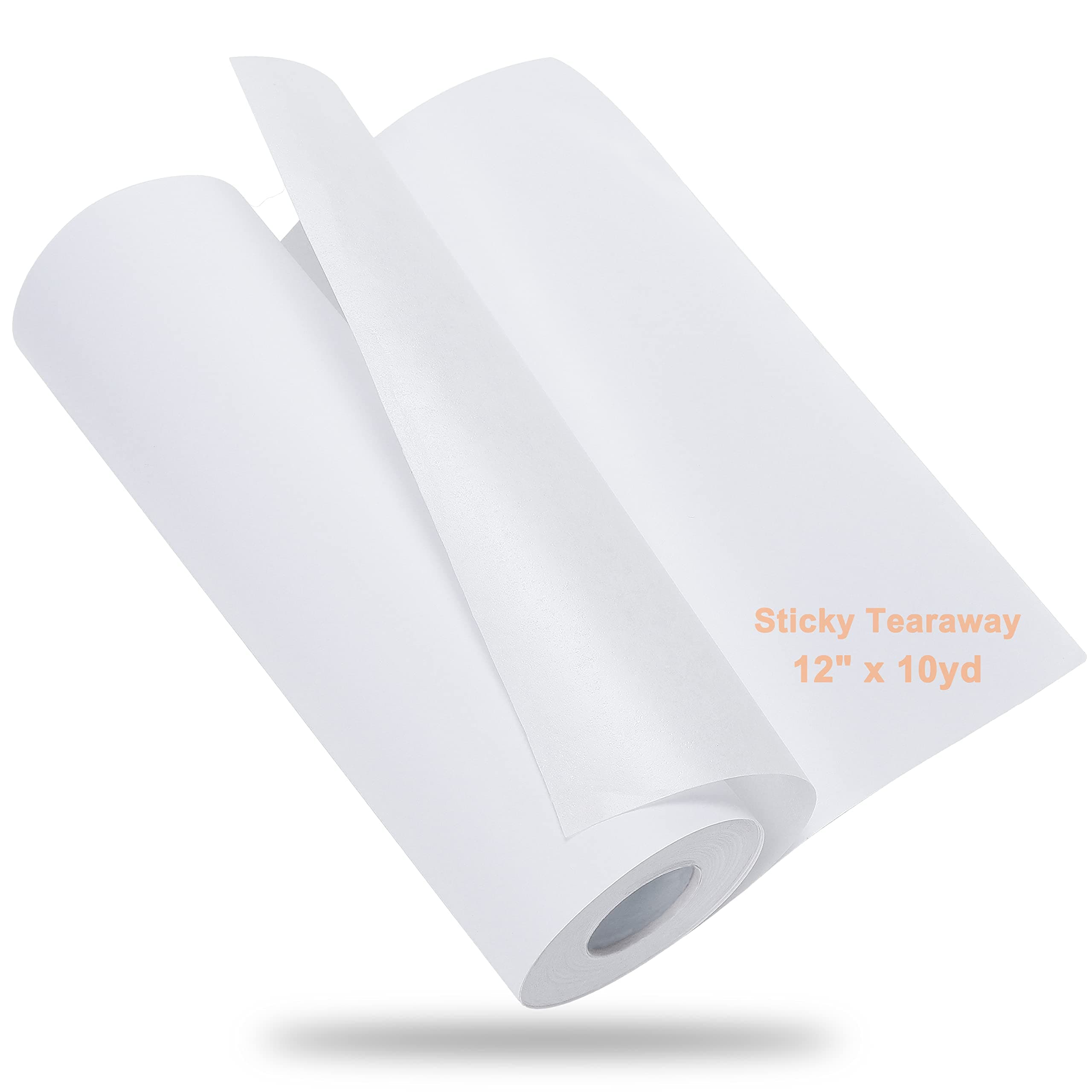 Sticky Self-Adhesive Tear Away Embroidery Stabilizer Backing 12" x 10 Yd roll - Medium Weight for Napped Fabric & Hoop Less Embroidery