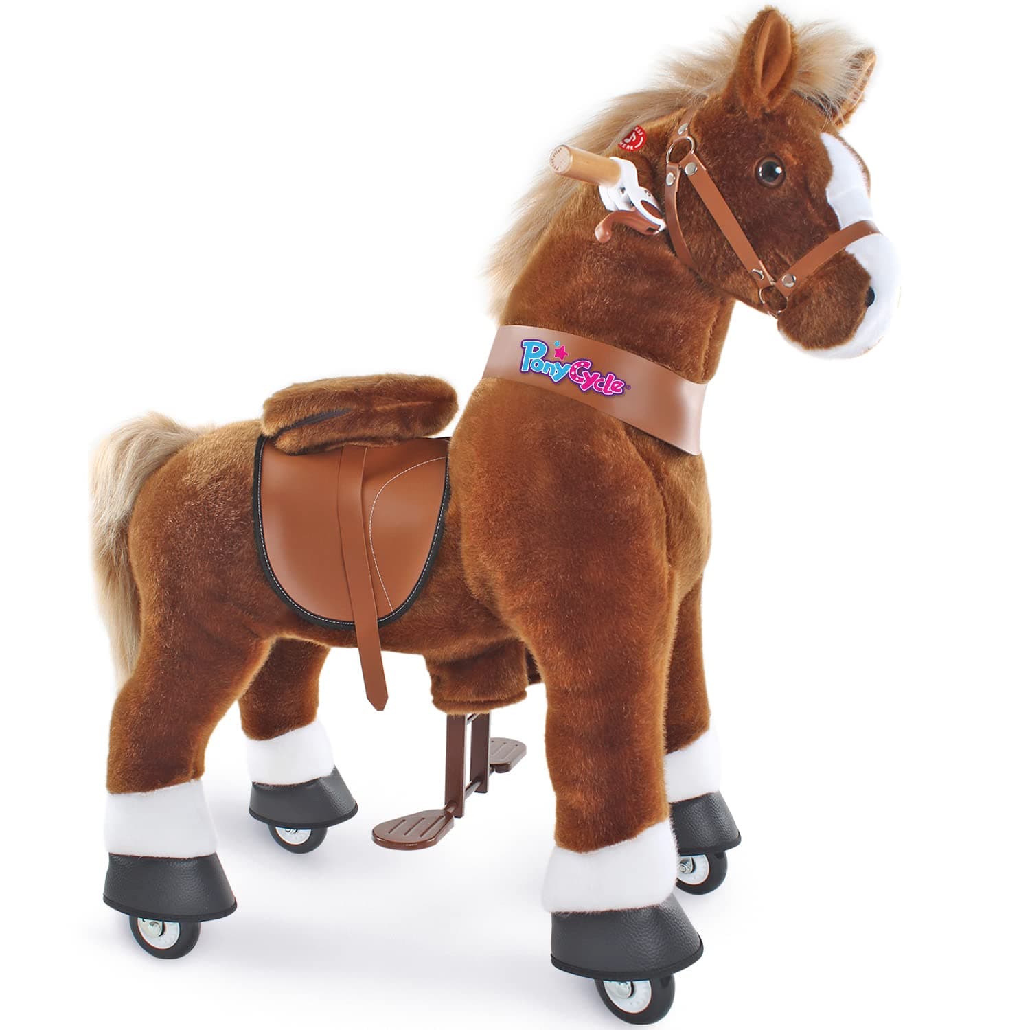 PonyCycle Kids Ride On Horse for Kids Ride-on Toy Classic Model U (w/ Brake/36" Height/Size 4 4-8 Years) Horse Riding Plush Pony Ride-On Horse Walking Animal with Casters Brown Ux424