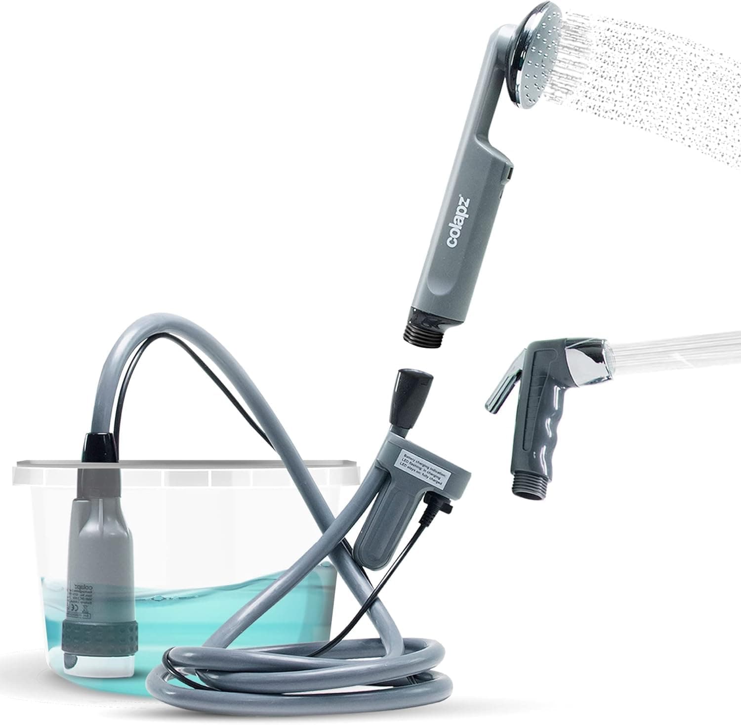 Colapz USB Rechargeable Camping Shower - Portable Shower for Dogs - High Pressure Festival Shower - 1 Shower Head - 1 Jet Head - Carry Case Included - Campervan Essentials