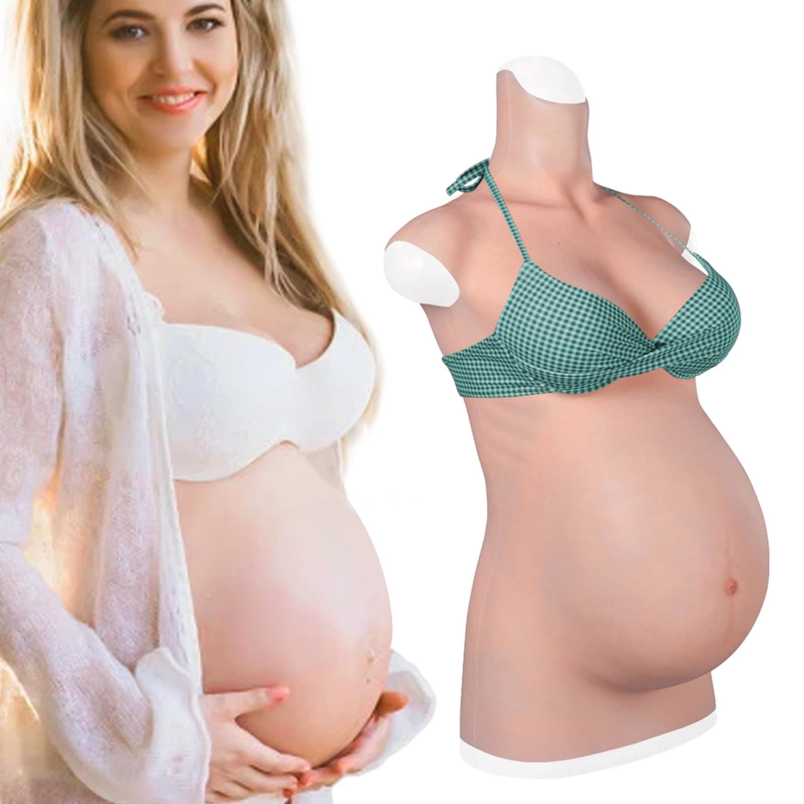 8th Generation Fake Pregnant Belly With Breast 3-9 Months Artificial Silicone Pregnancy Belly Lifelike Skin Soft for Actor Performance Prank Props (Nude, 6 months)