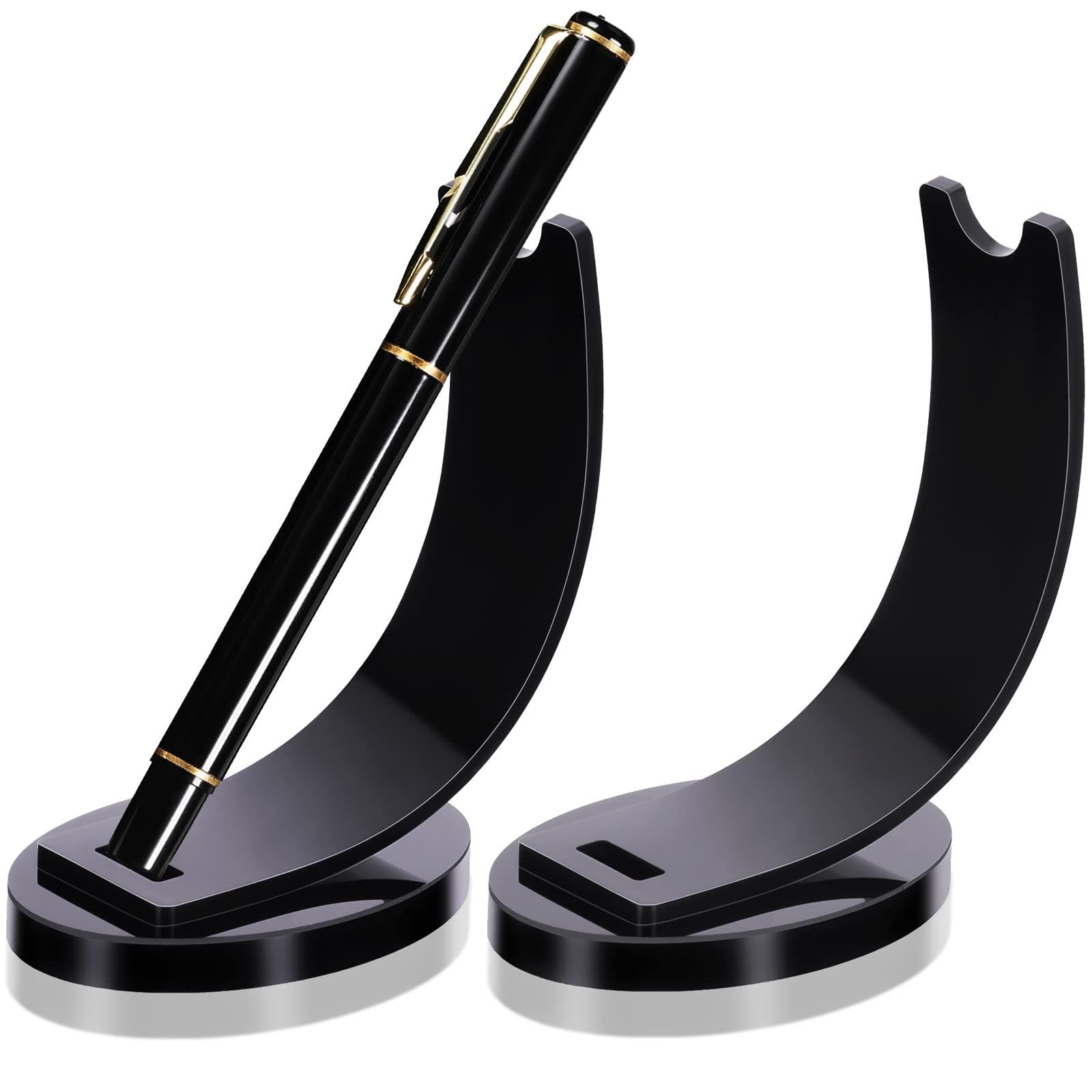 2 Pieces Acrylic Electronic Pen Holder Pen Display Stand Pencil Display Holder Fountain Pen Ballpoint Pen Display Rack for Home School Office or Store Use (Black)