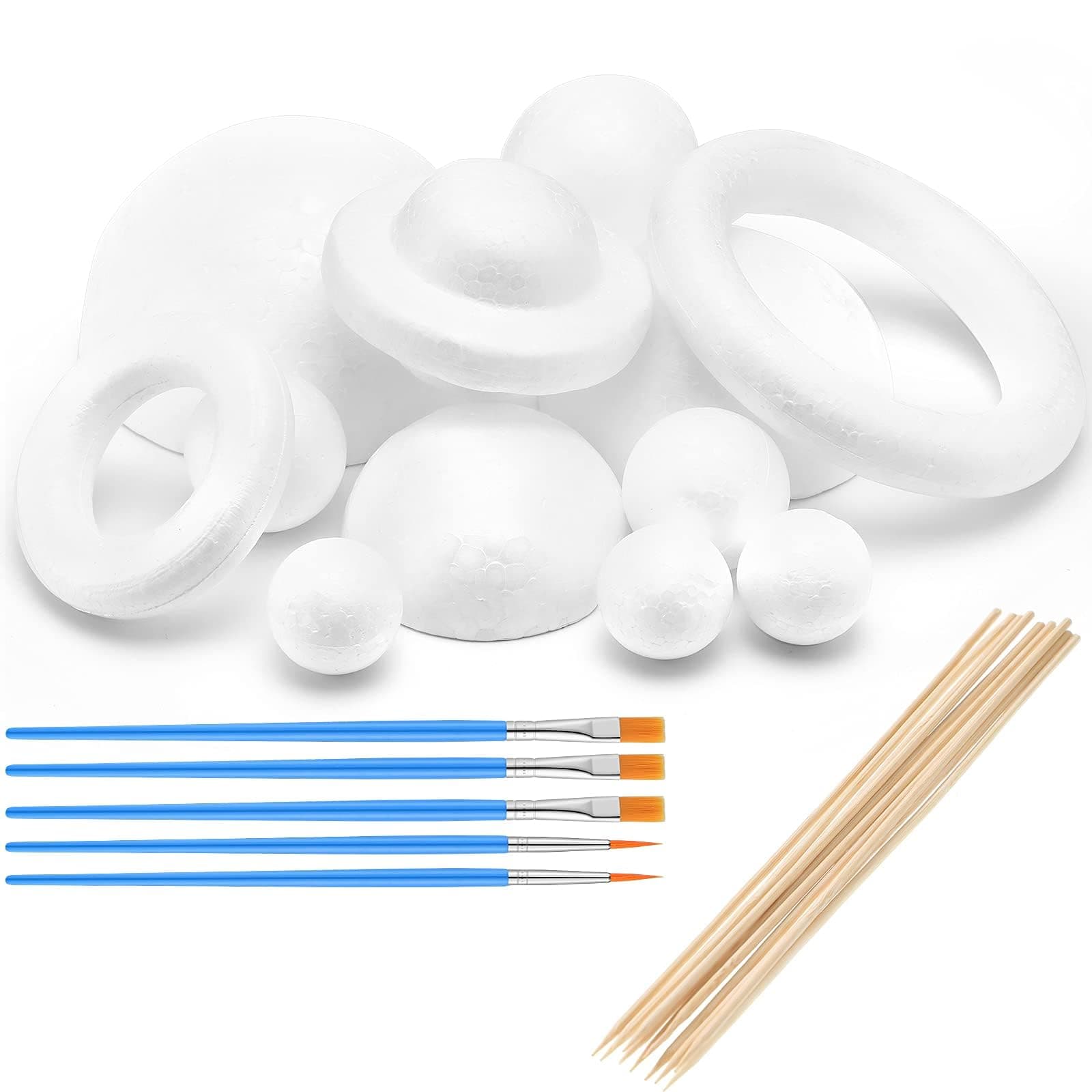 27 Pcs Solar System Model Kit Includes 12 Mixed Sized Foam Balls and 10 Long Bamboo Sticks and 5 Pieces Painting Brushes for Projects Arts and Crafts Supplies