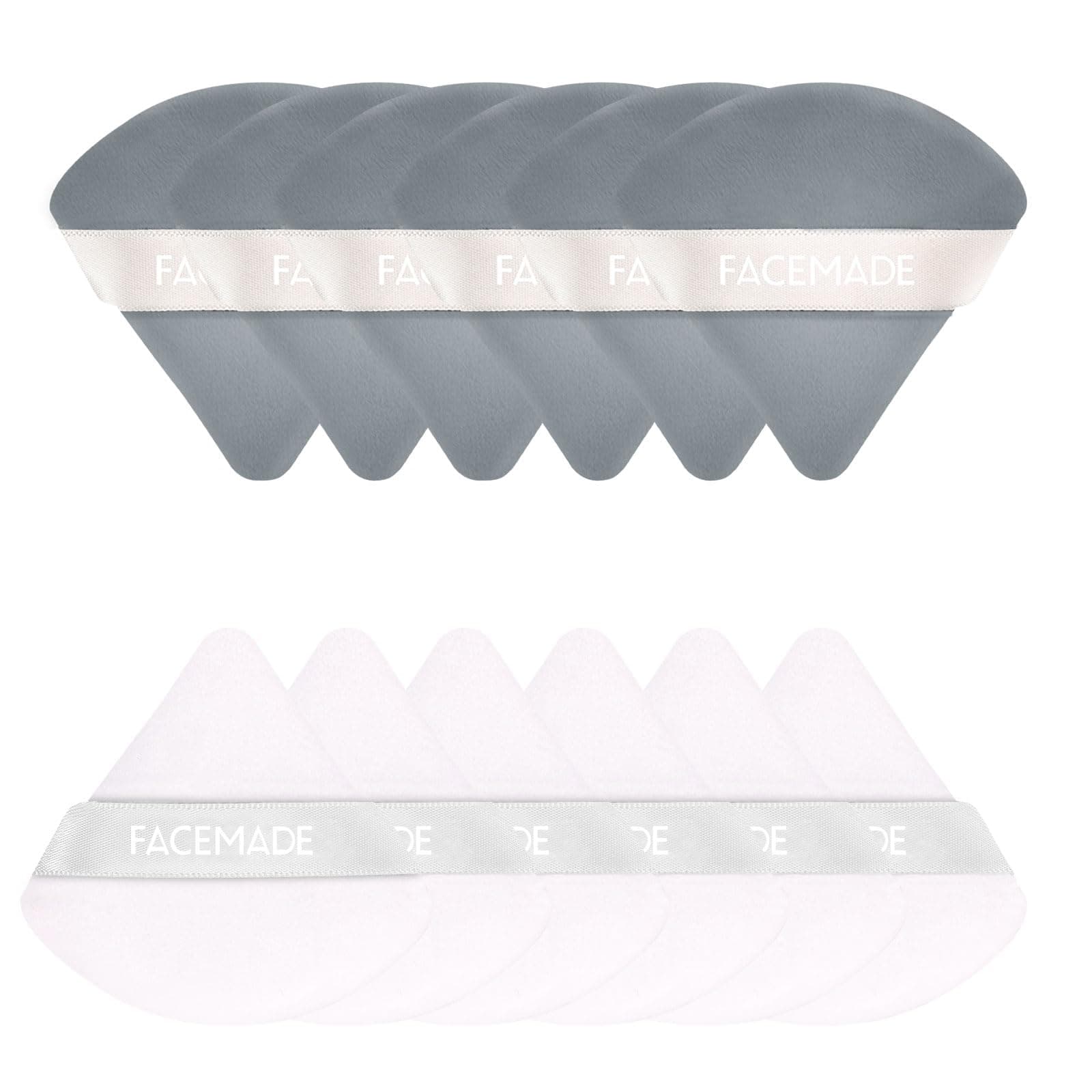 FACEMADE 12 Pieces Face Powder Puff with a Travel Case, Soft Makeup Puff with a Container, Triangle Velour Makeup Sponge for Loose Powder Body Powder, Beauty Makeup Tools, White and Grey