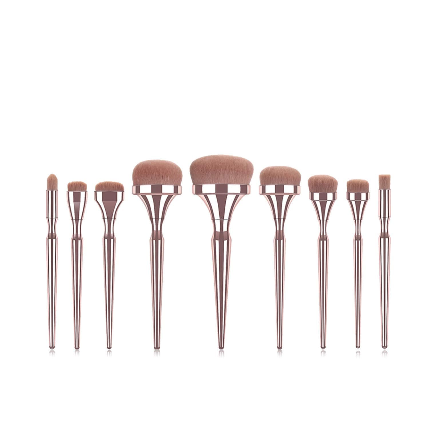 9 Pieces Makeup Brushes Powder Blush Foundation Concealer Eyeshadow Eyebrow Lip Flat Detail Brush for Blending Buffing Foundation Cream Make Up Brushes Tools Kit (Rose Golden)