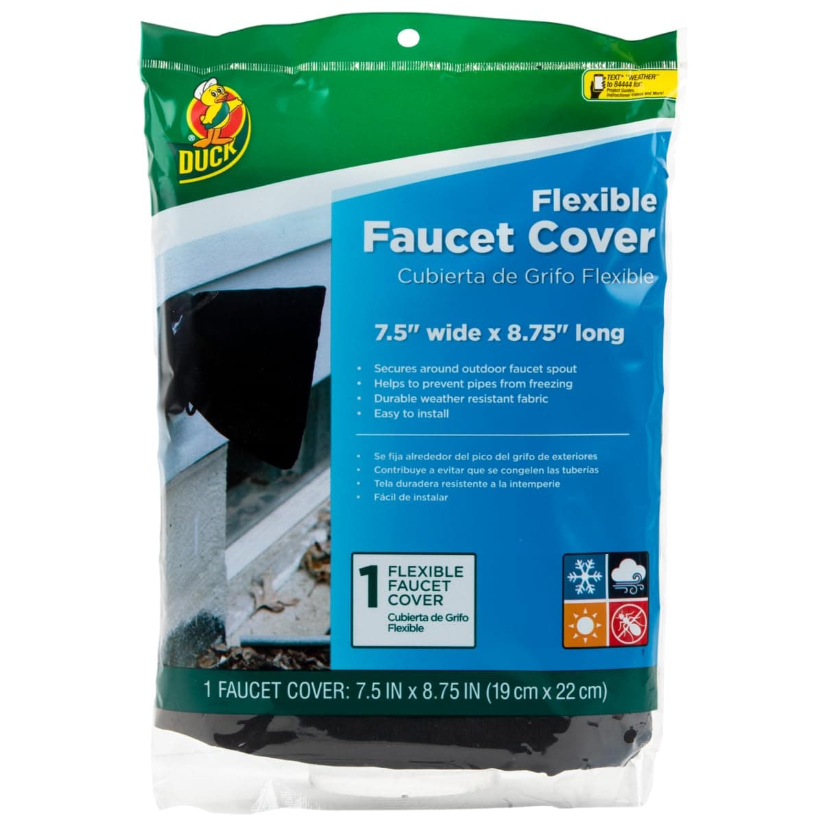 DuckBrand Insulated Soft Flexible Faucet Cover for Freeze Protection, 7.5 by 8.75-Inch, Black (280462)