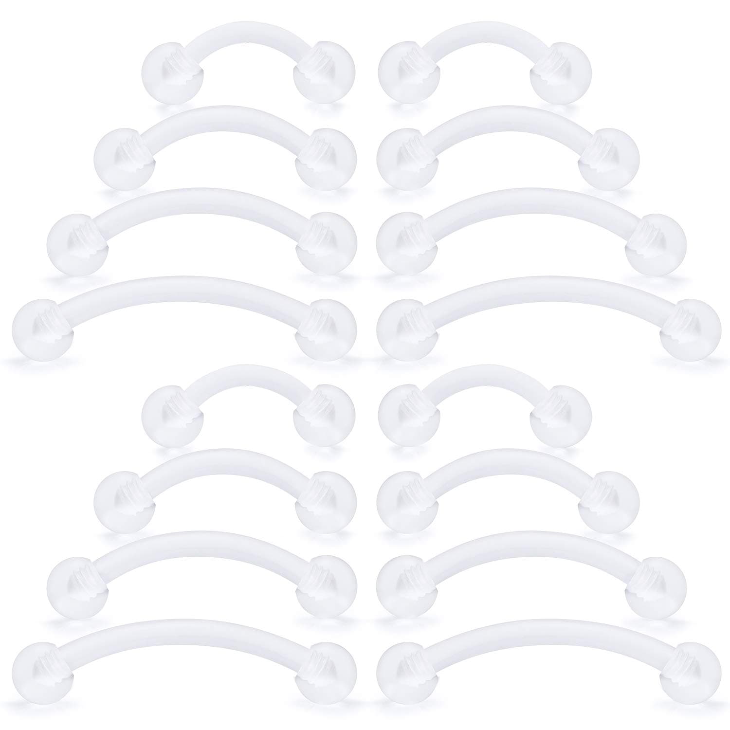 16G Clear Flexible Curved Eyebrow Ring Rook Piercing Retainer Cartilage Tragus Daith Snug Barbell Bioplast Retainers for Work 16-36 Pieces