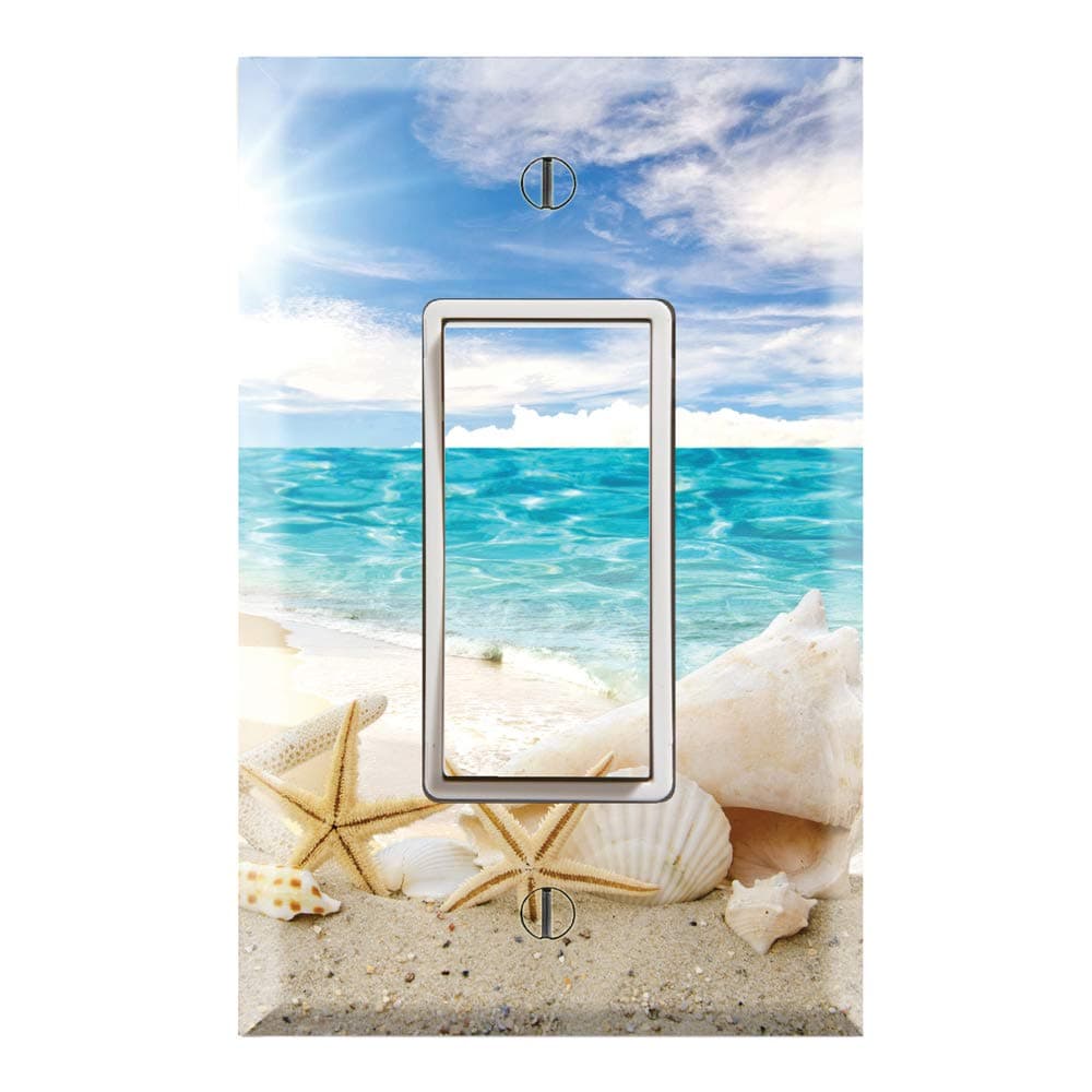 Graphics Wallplates - Seashells Ocean White Sand Beach- Single Rocker/GFCI Outlet Wall Plate Cover
