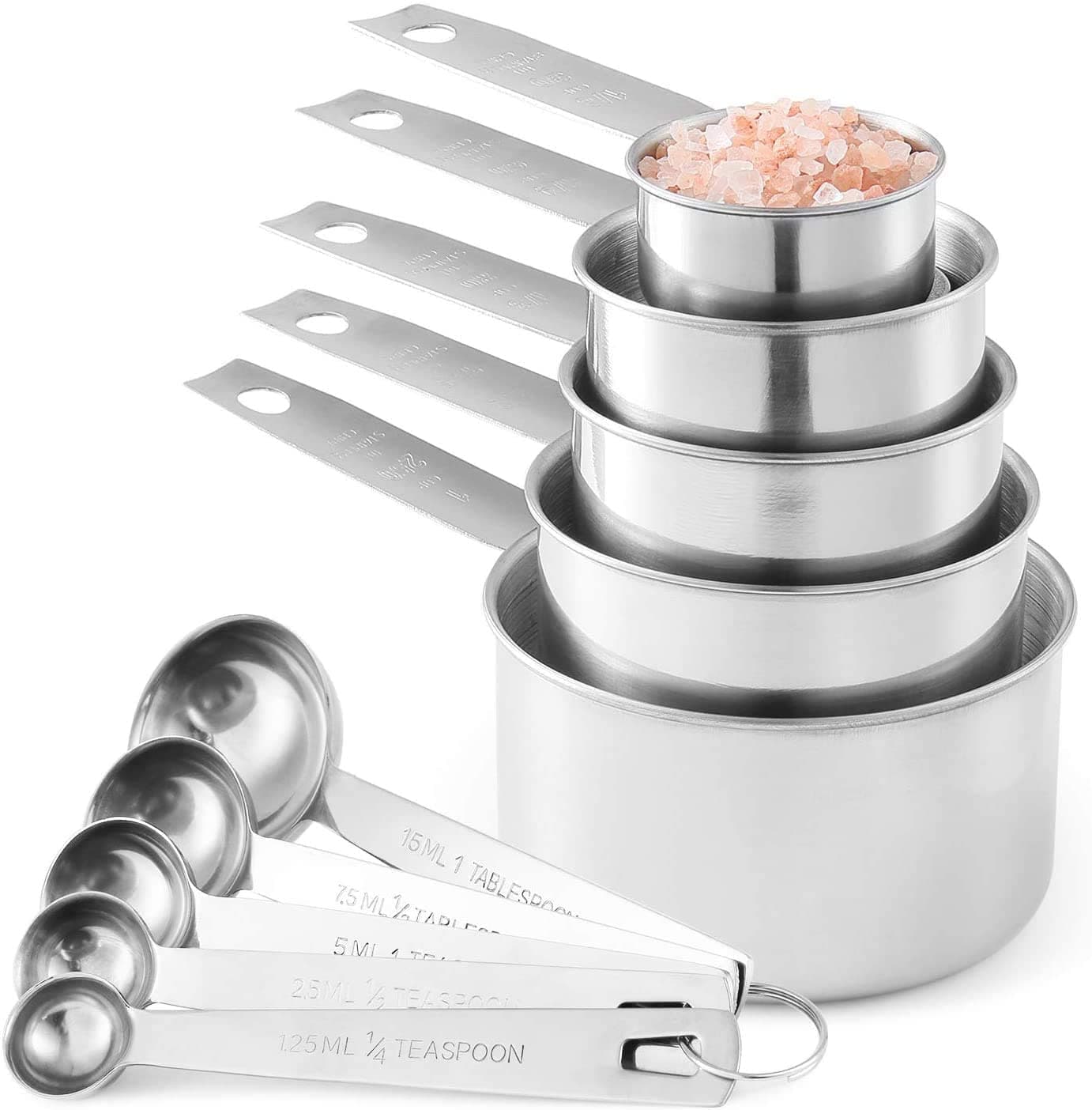 - Stainless Steel Measuring Cups And Measuring Spoons 10-Piece Set, 5 Cups And 5 Spoons