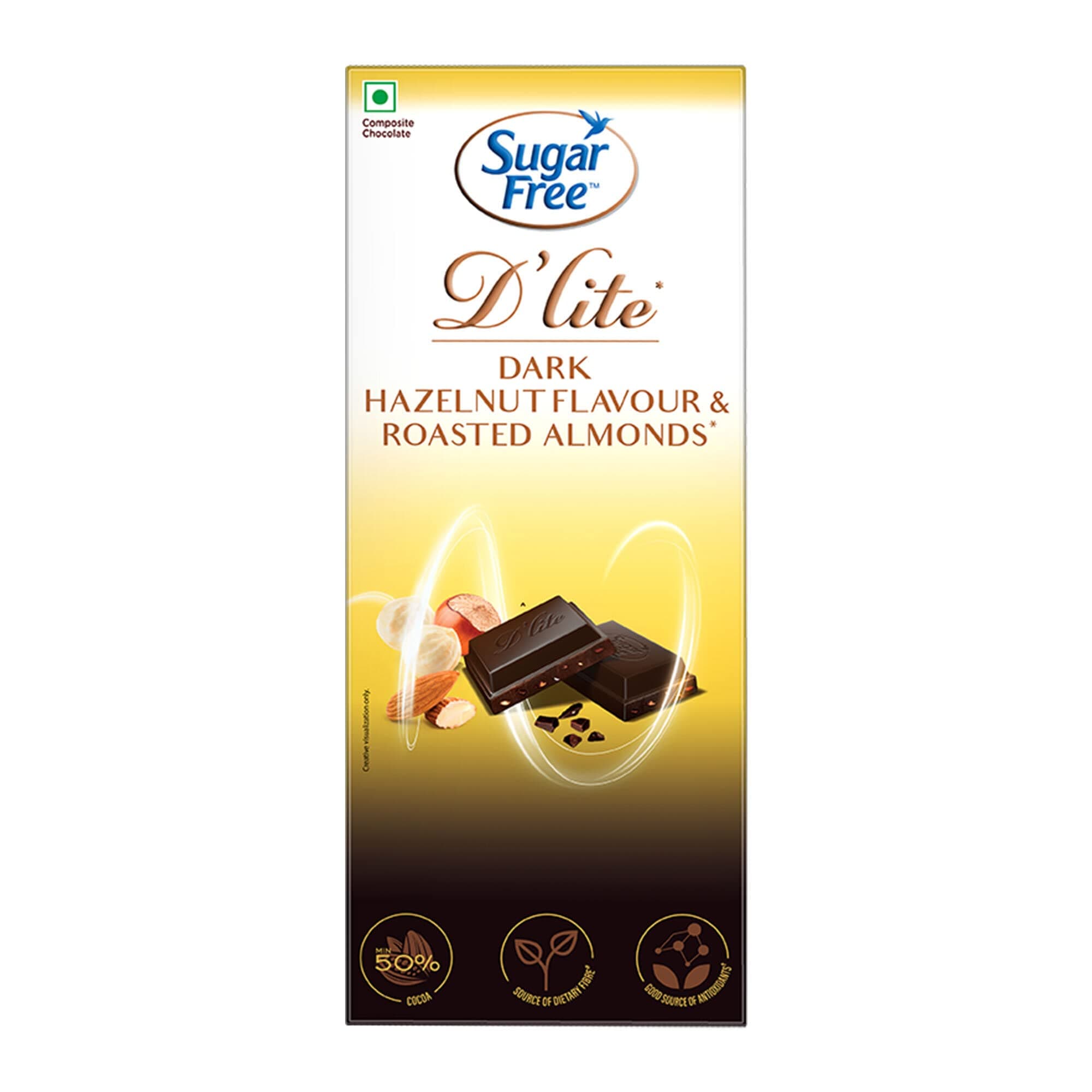 - Sugar Free D'lite Dark Chocolate | Hazlenut & Almonds Dark Chocolate Bar | Pack Of 1 (80 Gram) | No Added Sugar | Keto Friendly & Vegan | Gluten Free | Guilt Free Extreme Delight With 50% Cocoa