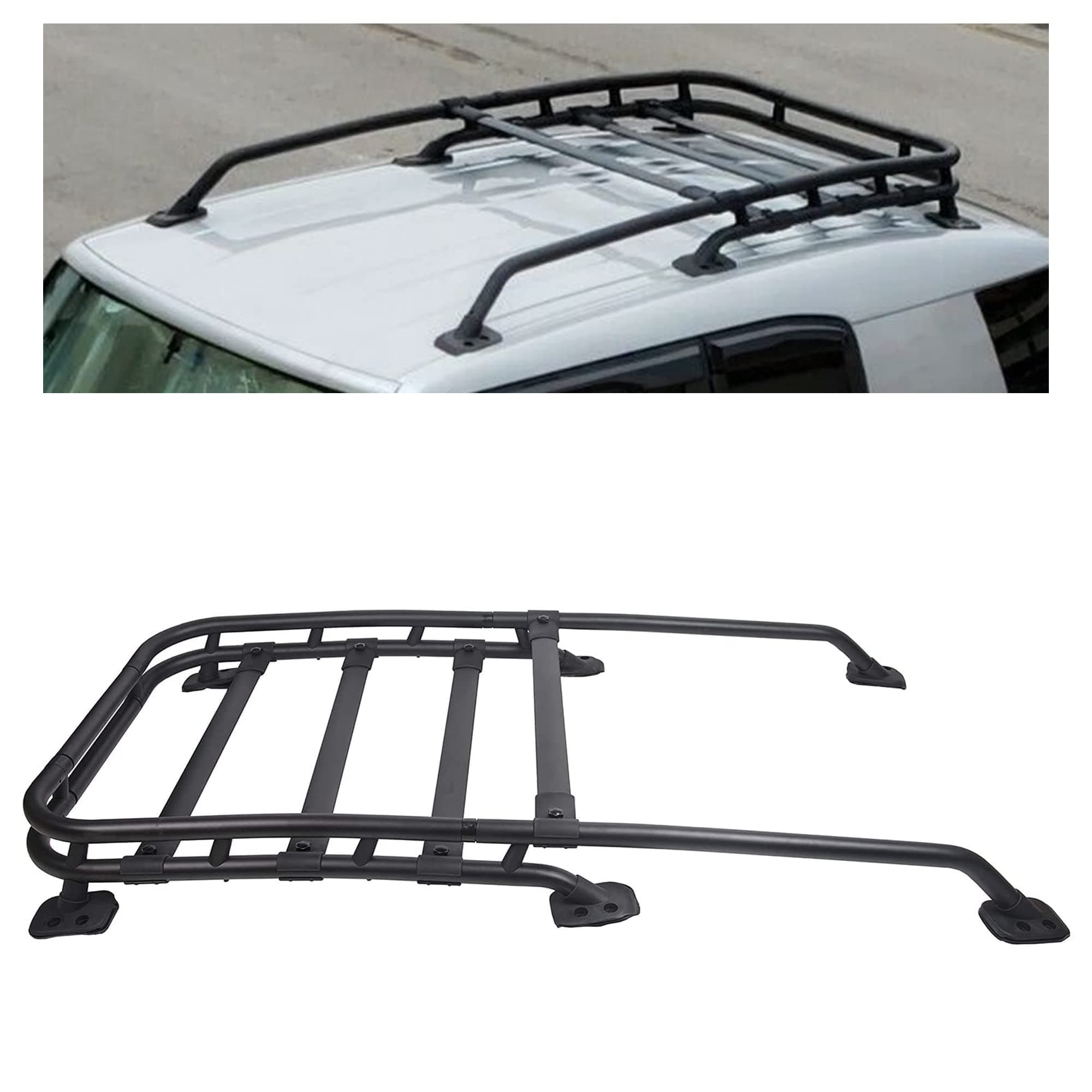 Roof Rack Rail Top Cargo Luggage Carrier 150Lbs Compatible with 2007-2014 Models Toyota FJ Cruiser Black-Coated Aluminum Offroad-Style Rail Cross Bar