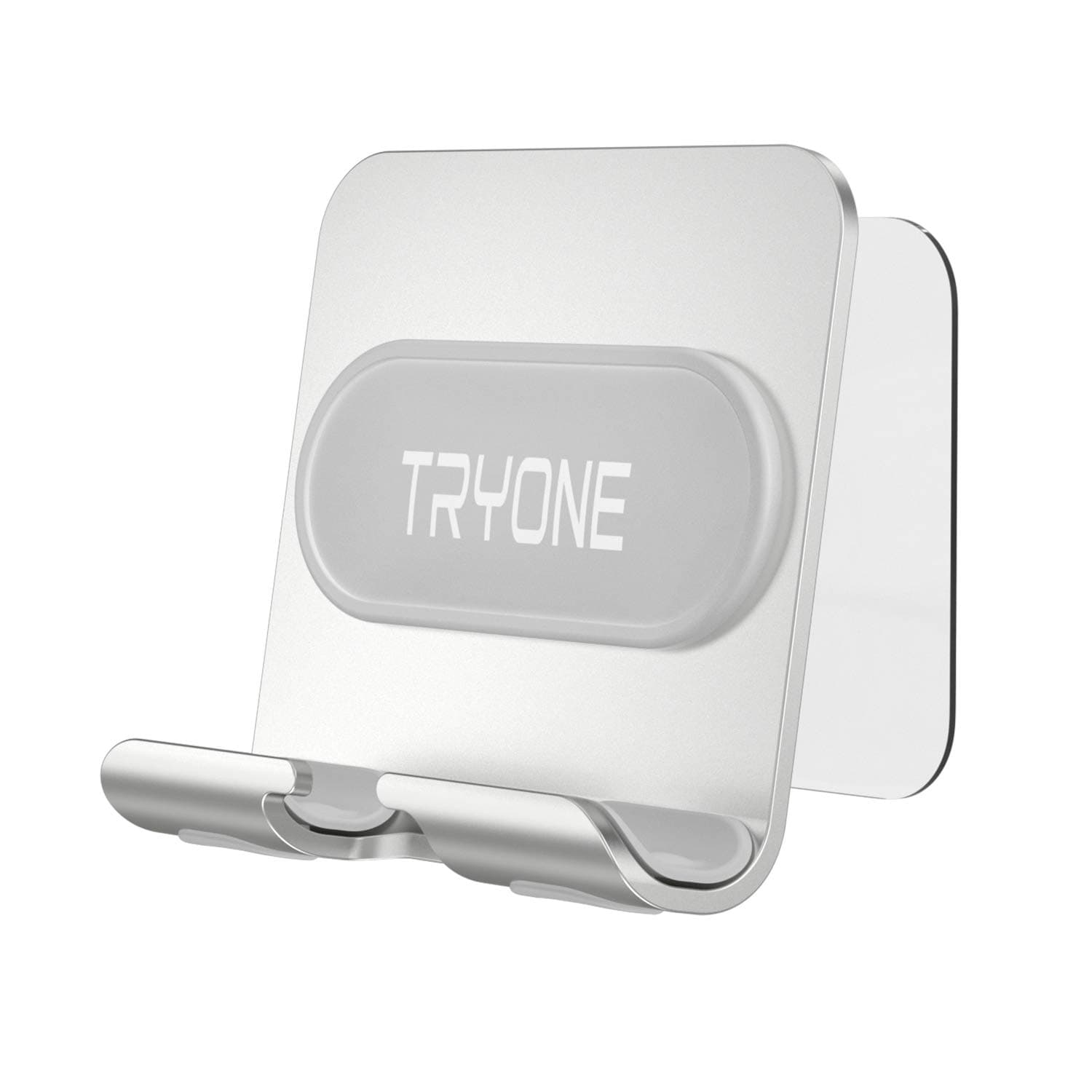 Tryone Wall Mount Phone Holder - Wall Phone Holder Mount with 2Pcs Adhesive Strip,Update Version Wall Phone Mount for Bathroom,Kitchen,Office and More,Compatible with All Phones and Mini Tablet