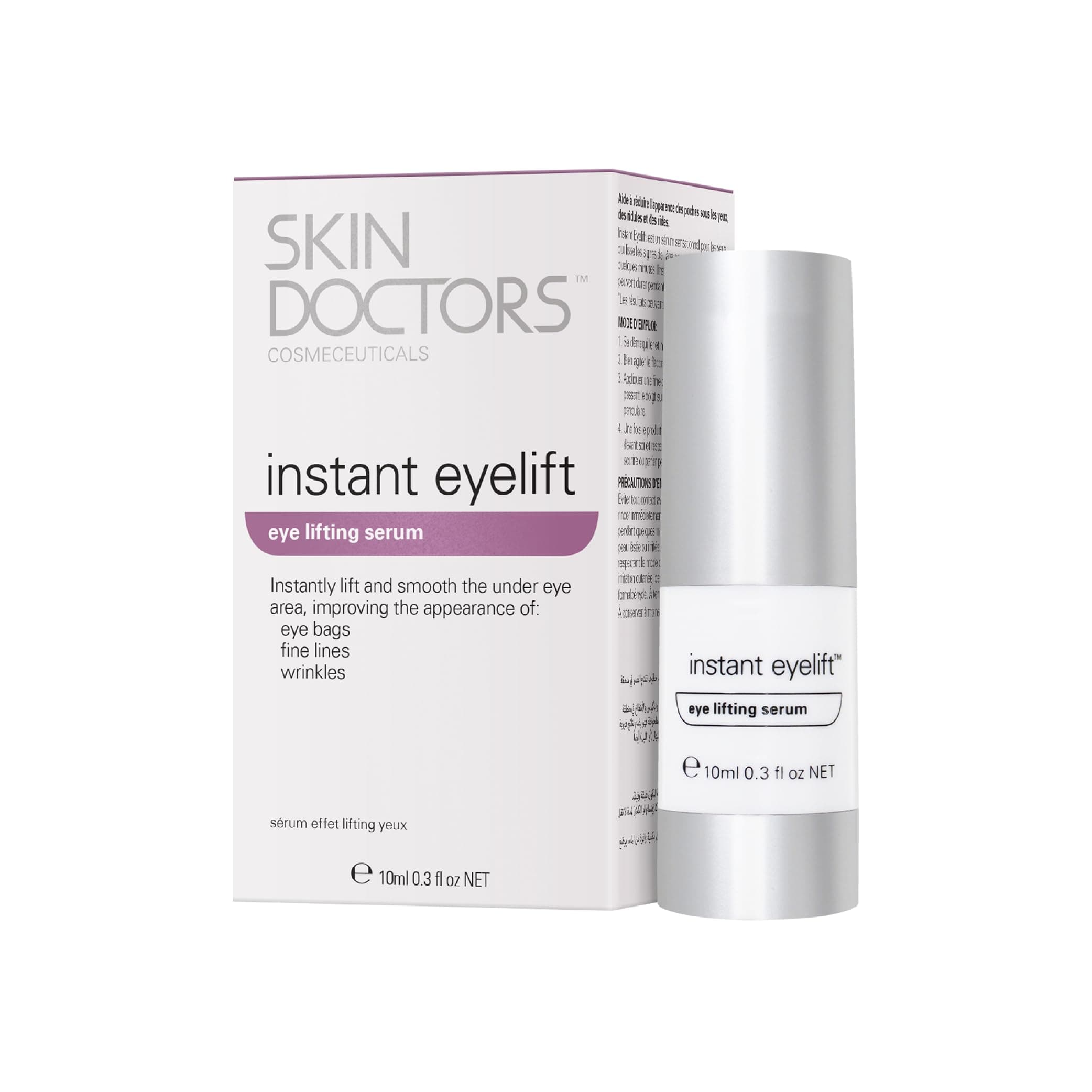 Skin Doctors Instant Eyelift, with Hyaluronic Acid, helps the appearance of wrinkles, eye bags, puffiness, and tightens the skin around the eye - 10ml