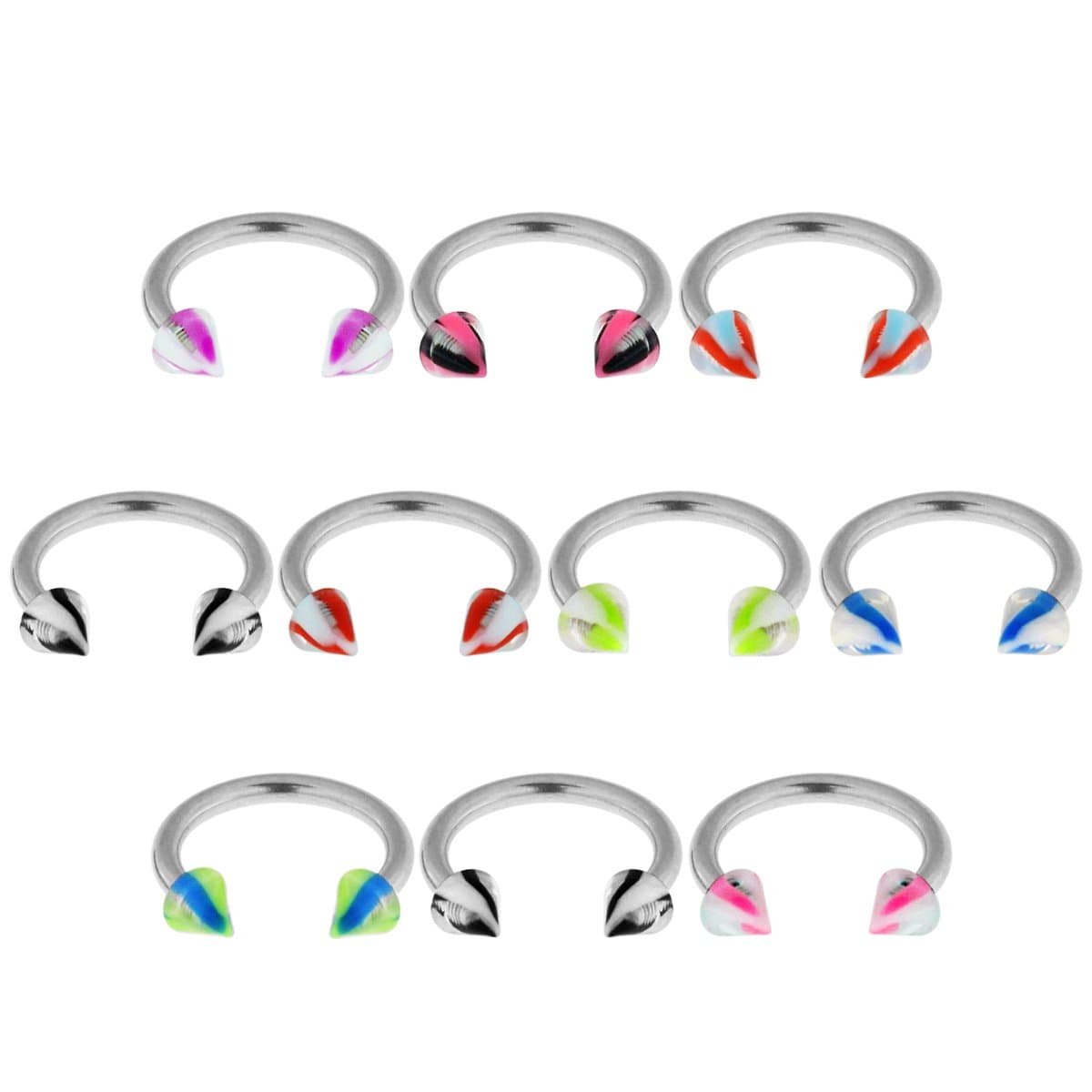 10 Pieces Assorted Color 316L Surgical Steel Circular Barbell with 3MM UV Marble Cone Piercing jewelry