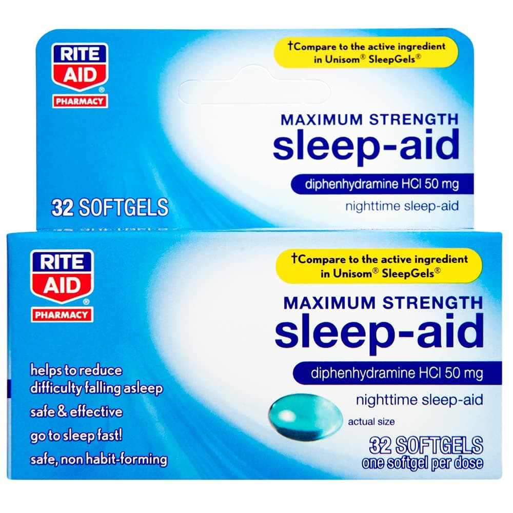 Rite Aid Sleep Aid, Maximum Strength, Diphenhydramine HCI 50 mg Liquid Softgels - 32 Count | Sleep Pills | Sleeping Pills for Adults Extra Strong | Sleep Aids for Adults Extra Strength