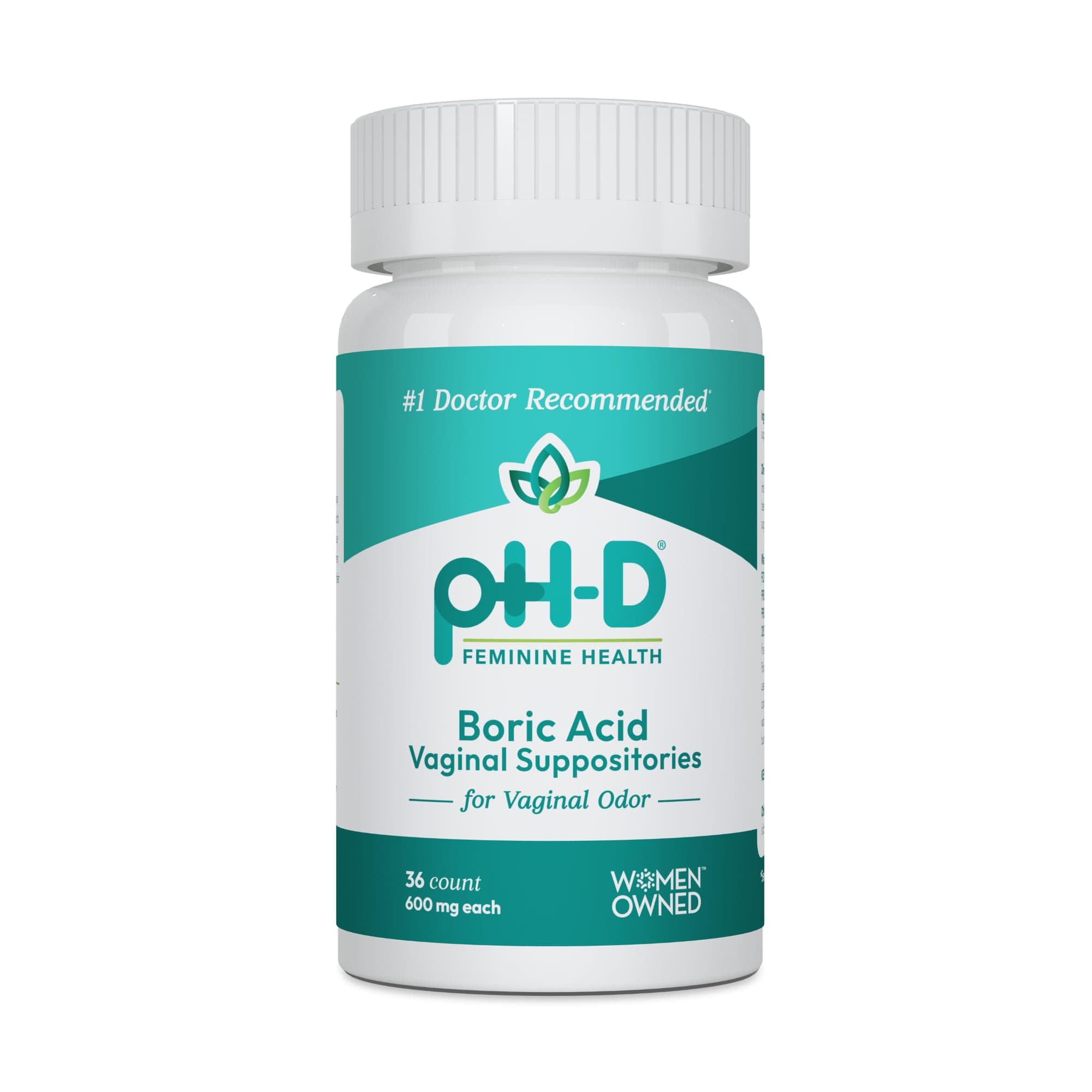 pH-D Feminine Health Support - 600 mg Boric Acid Suppositories - Woman Owned - for l Odor Use - 36 Count