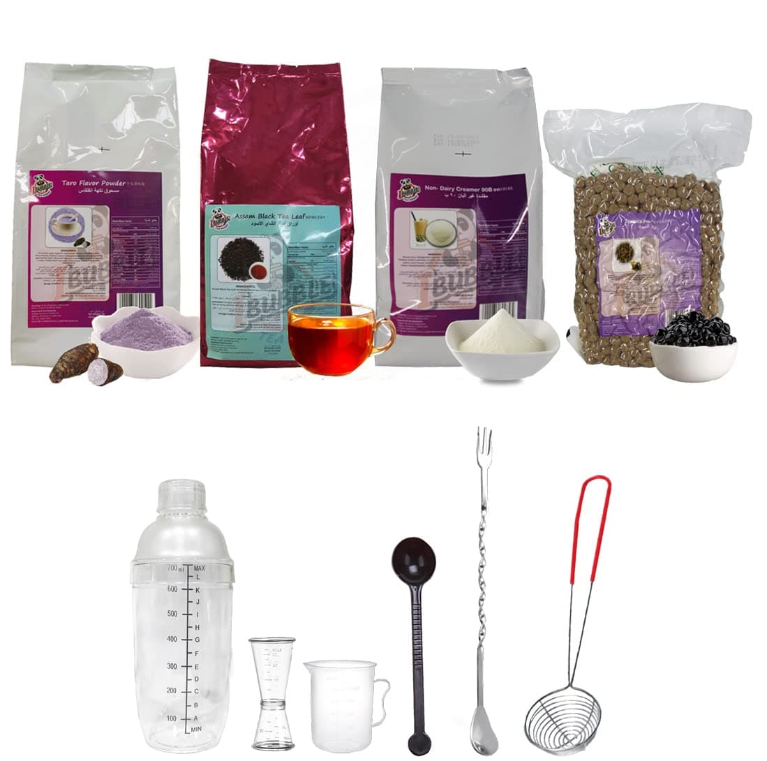 Taro Milk Tea (Boba) or Bubble Tea with utensils - Set 2