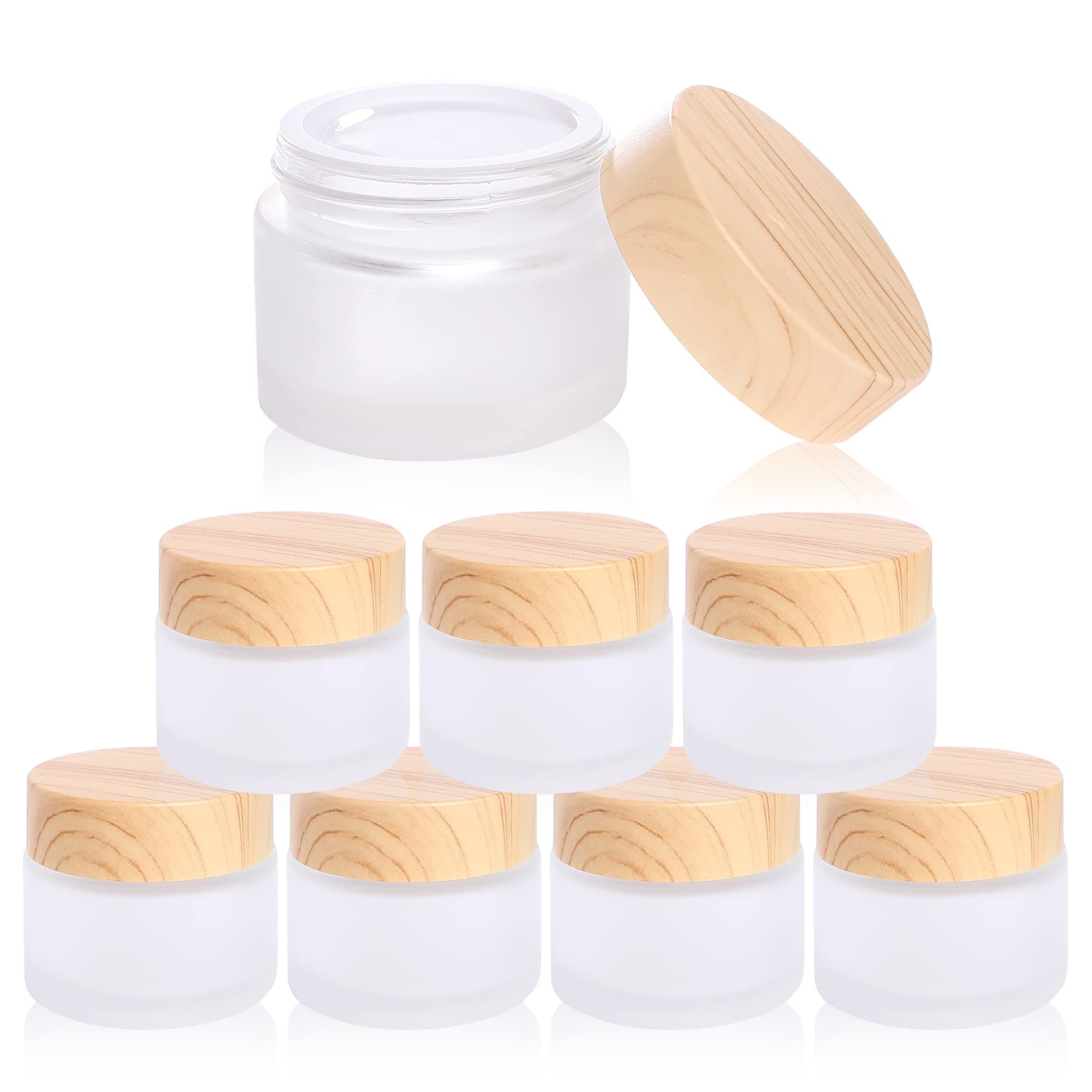 8PCS 10MLGlass Cosmetic Containers with lids,Round Frosted Glass Jars with Leakproof lids,Small Empty Glass Sample Jars for Makeup Lip Scrub Balm Lotions Sample Eye Creams DIY (8 PACK 10ML)