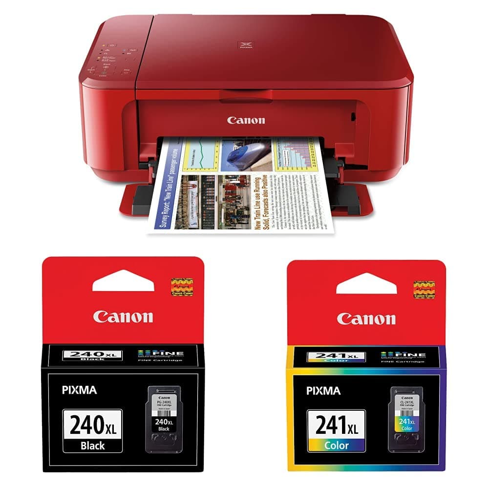Canon PIXMA MG3620 Wireless All-in-One Color Inkjet Printer, Red & PG-240XL ChromaLife 100 Black Ink Cartridge (5206B001) & CL-241XL ChromaLife 100 Color Ink Cartridge (5208B001)