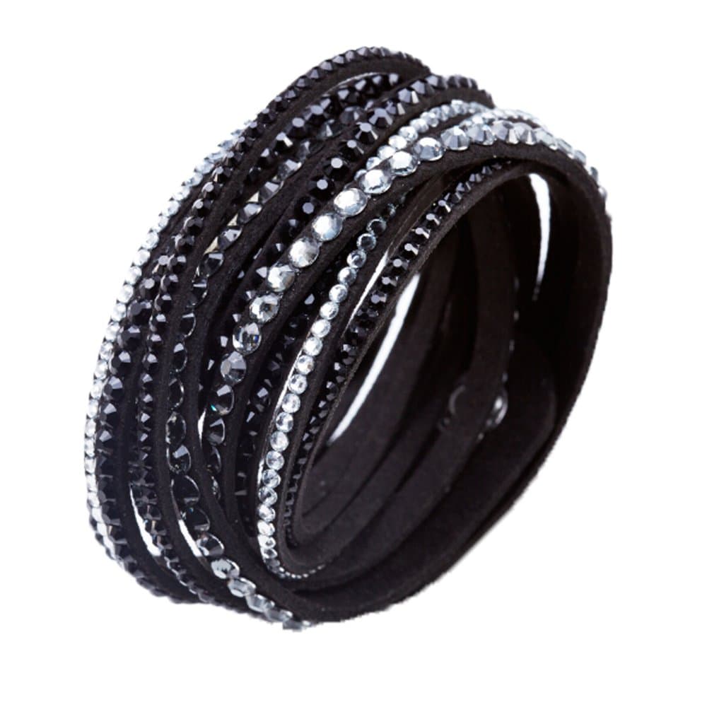 Crystal Closure Black Cuff Leather Rhinestone Slake Bracelet Swarovski Element Crystal