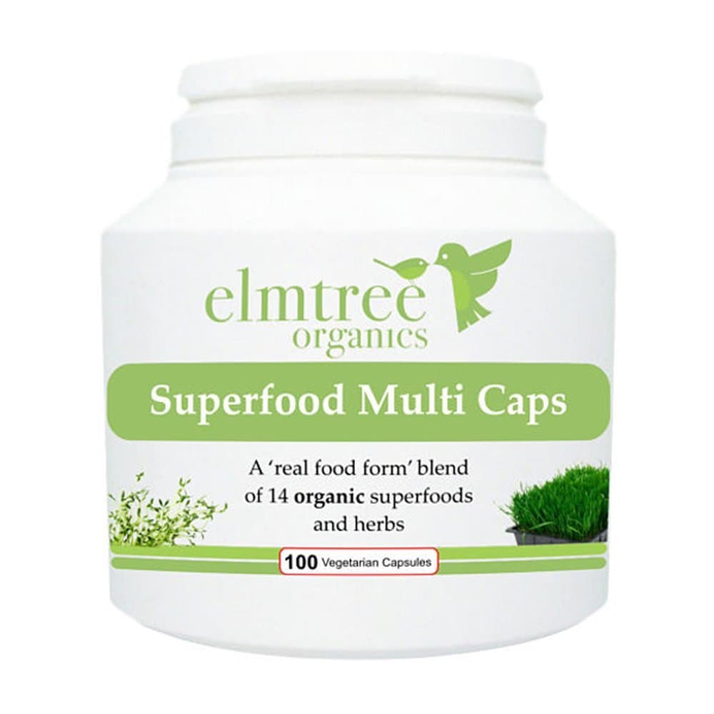 Elmtree Organics - Multi Caps Tablets – Organics Superfood Multi-Herba Nutrient-Dense Formula - Suitable for Vegetarians- 100 Capsules Per Pot