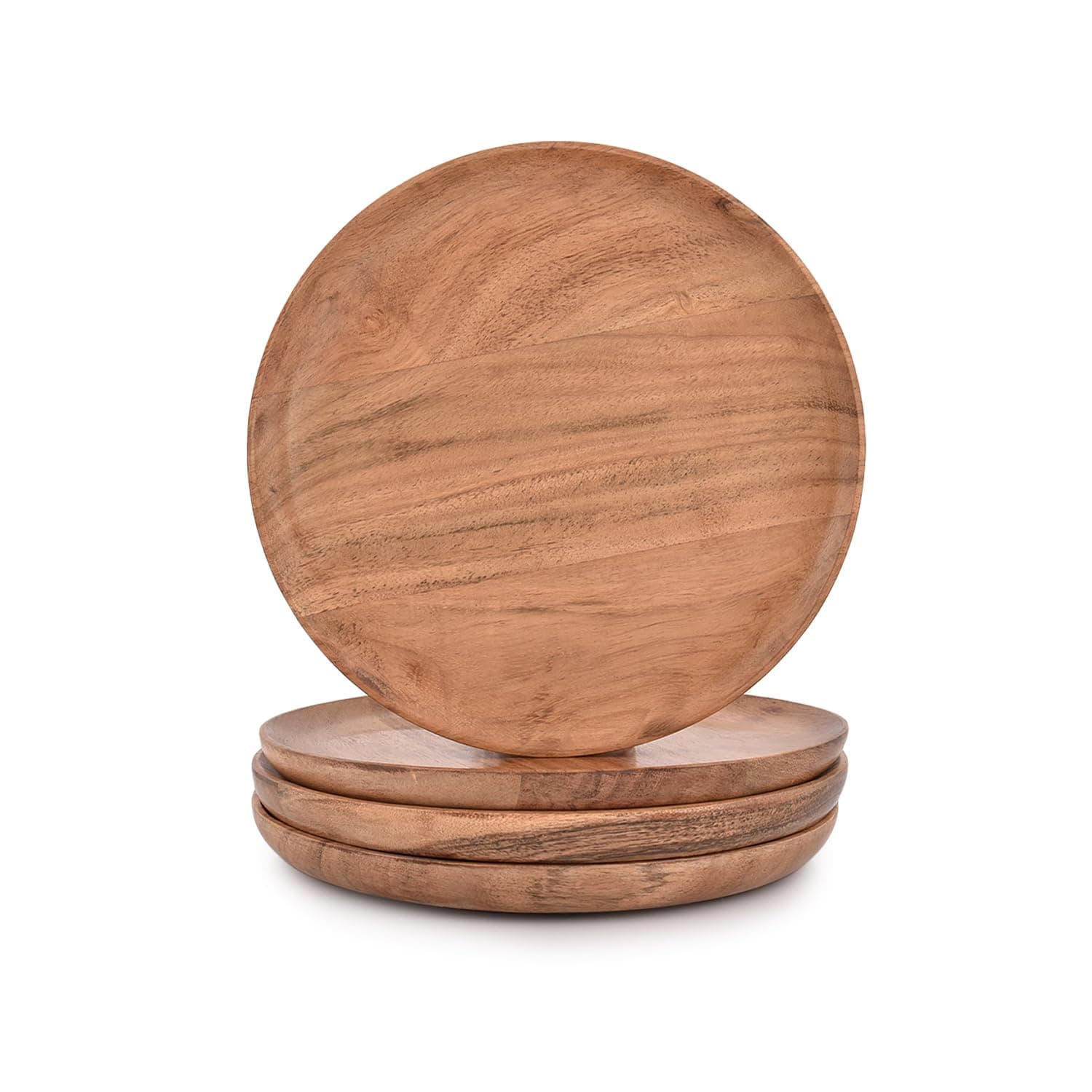 Desert Plate Acacia Wood Set of 4 Natural Wooden Dinnerware Set for Farmhouse Decor & Entertaining (8" X 8" X 0.75")