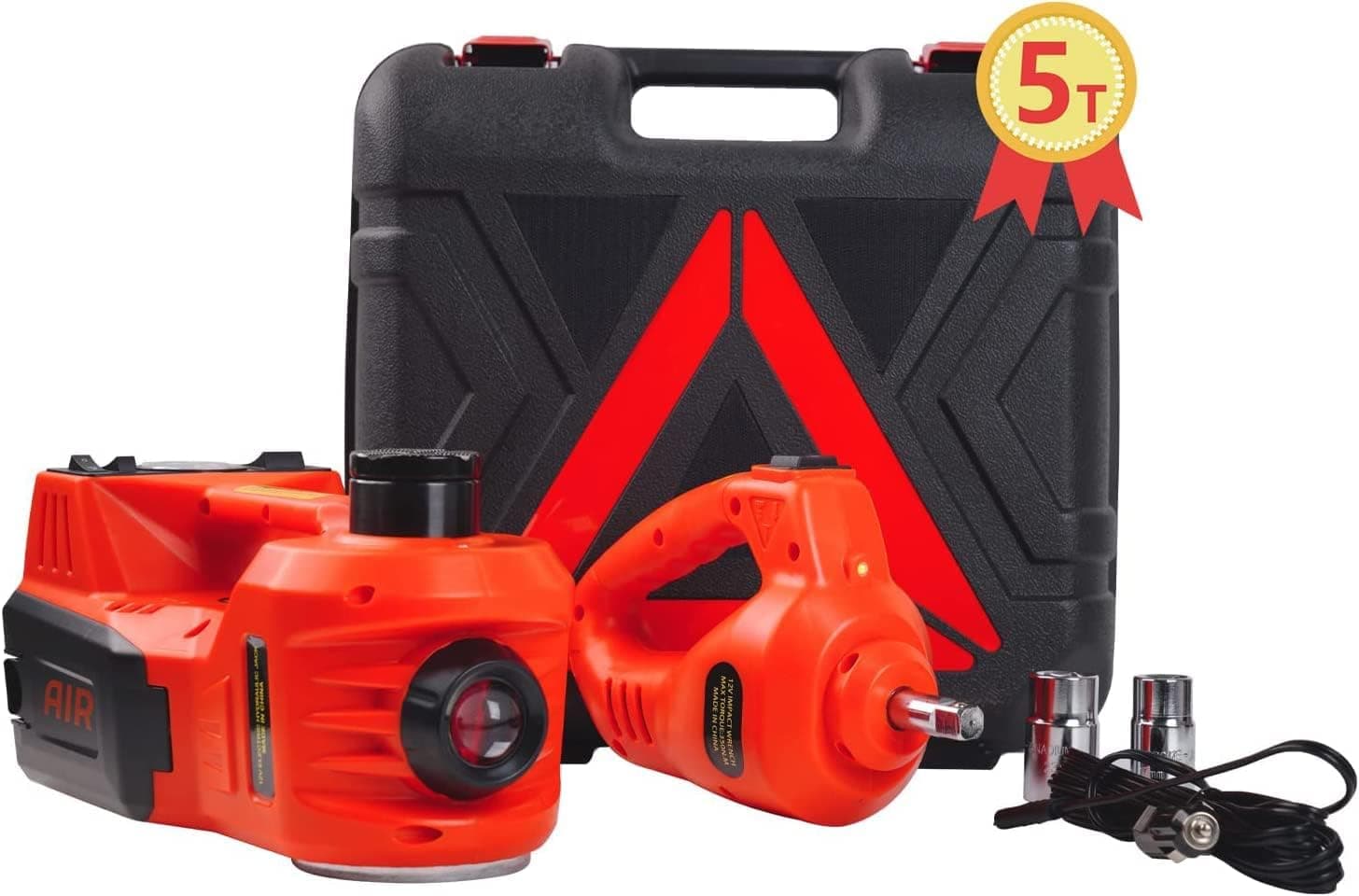 Nutronics 5 Ton 4 in 1 Electric Hydraulic Car Jack with Electric Impact Wrench, Tire Inflator, Glass Hammer and LED Light | TY-EHJ02 DC 12V | Weight Capacity 5 Ton | (Height Upto 17.7 Inches)