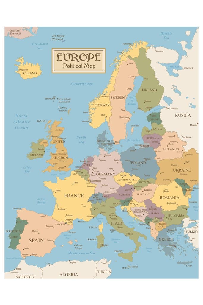 Vintage Map of Europe Travel World Political Map Cities in Detail Map Posters for Wall Map Art Wall Decor Geographical Illustration Tourist Travel Destinations Cool Wall Decor Art Print Poster 12x18 Map – Wall Map, 17 January 2024