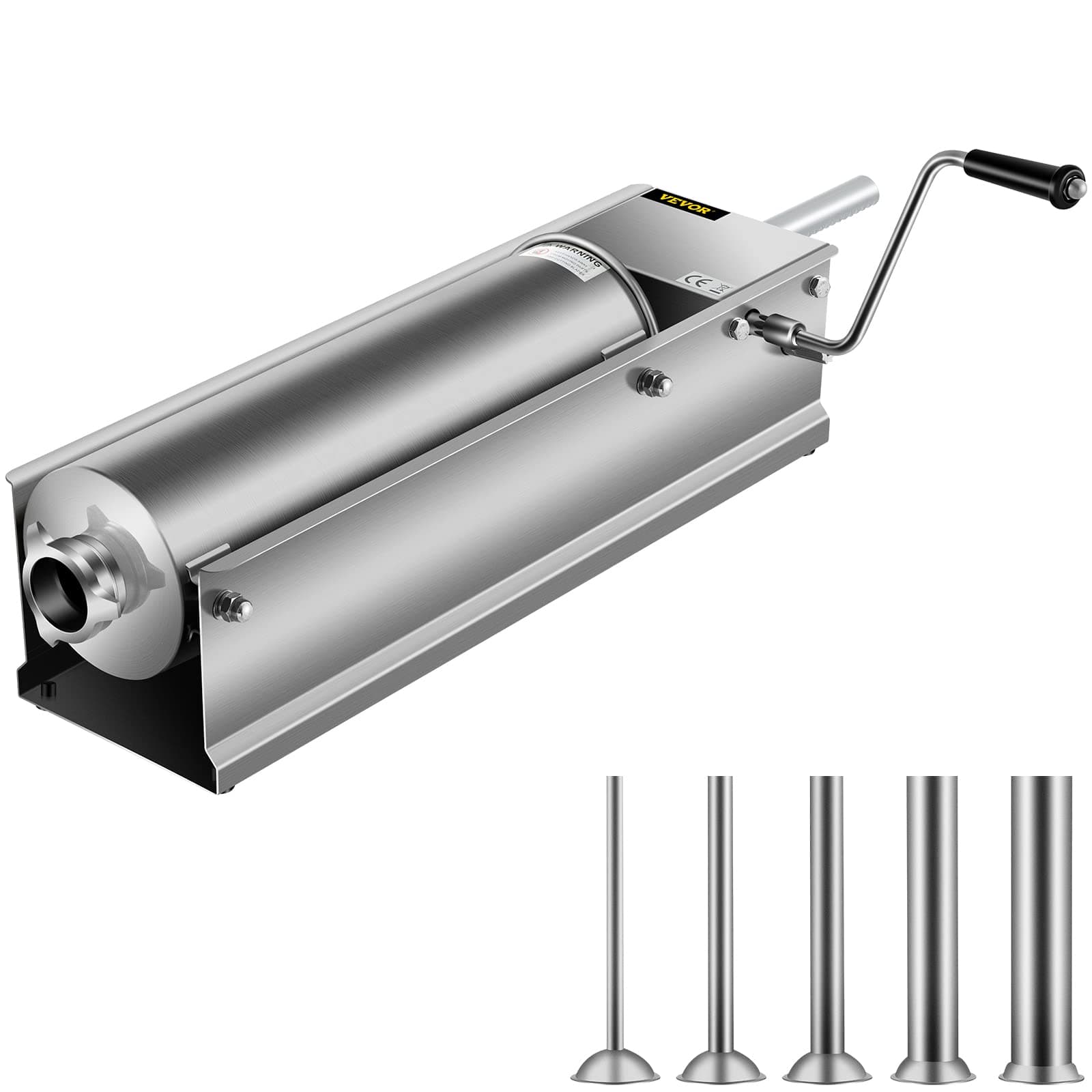 Happybuy Horizontal Sausage Stuffer 7L/15Lbs Manual Sausage Maker With 5 Filling Nozzles Sausage Stuffing Machine For Home & Commercial Use Stainless Steel