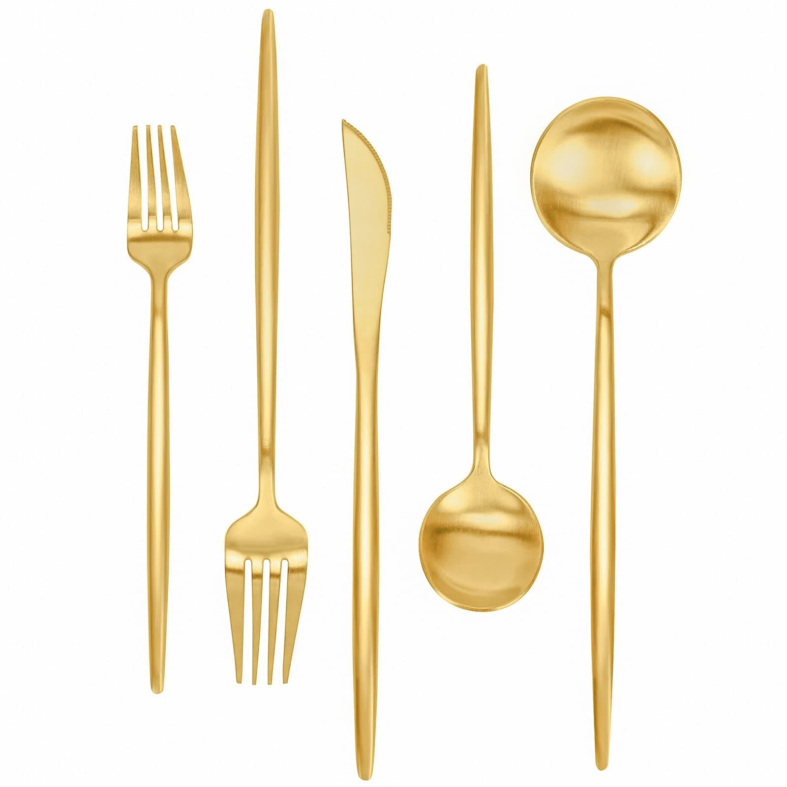 Matte Gold Silverware Set 30 Pieces, FAMEWARE Stainless Steel Flatware Set,Service for 6,Kitchen Utensil Set, Tableware Cutlery Set, Satin Finished Polished & Dishwasher Safe