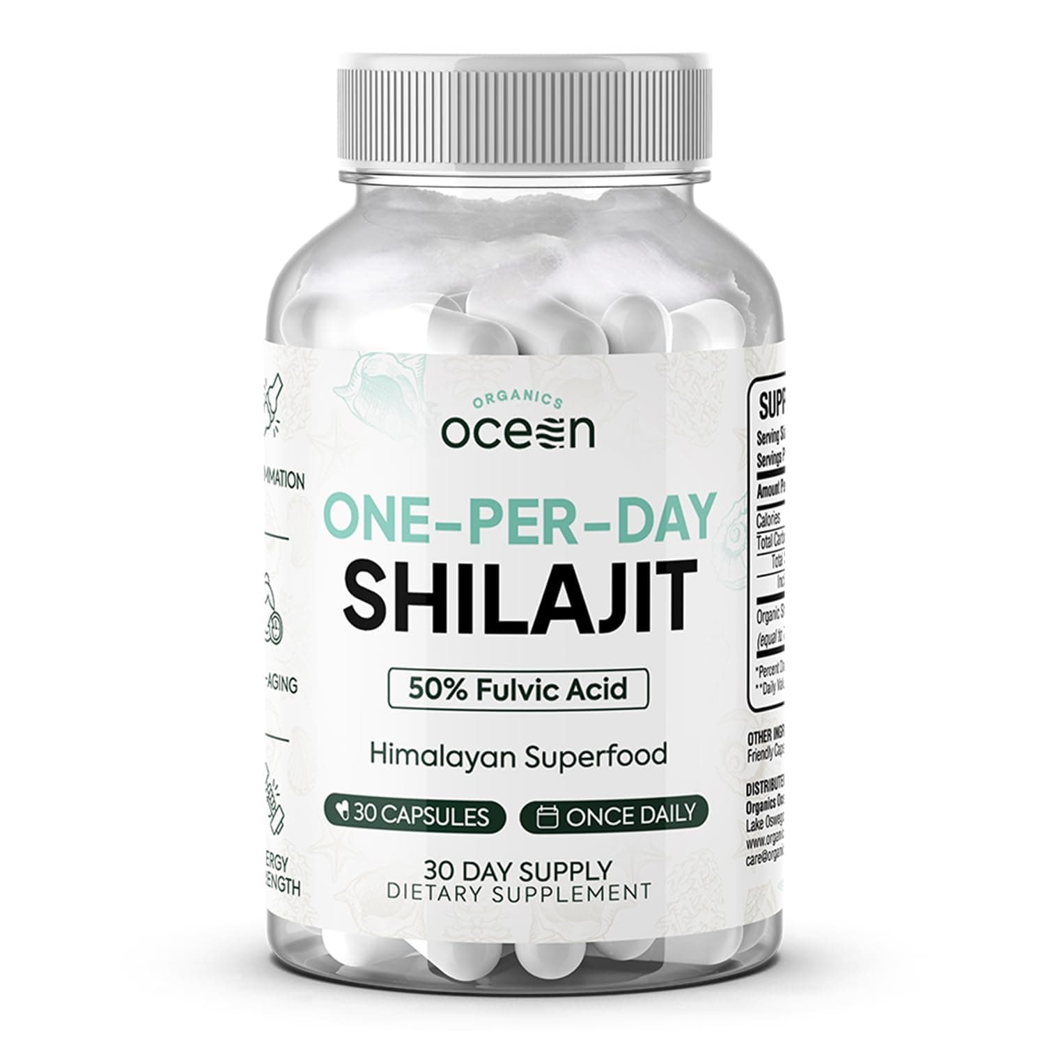 Organics Ocean One-Per-Day Shilajit for Men and Women - Natural Shilajit Supplement for Age-Defying, Bone Strength, Hormone Support and More - 30 Shilajit Capsules