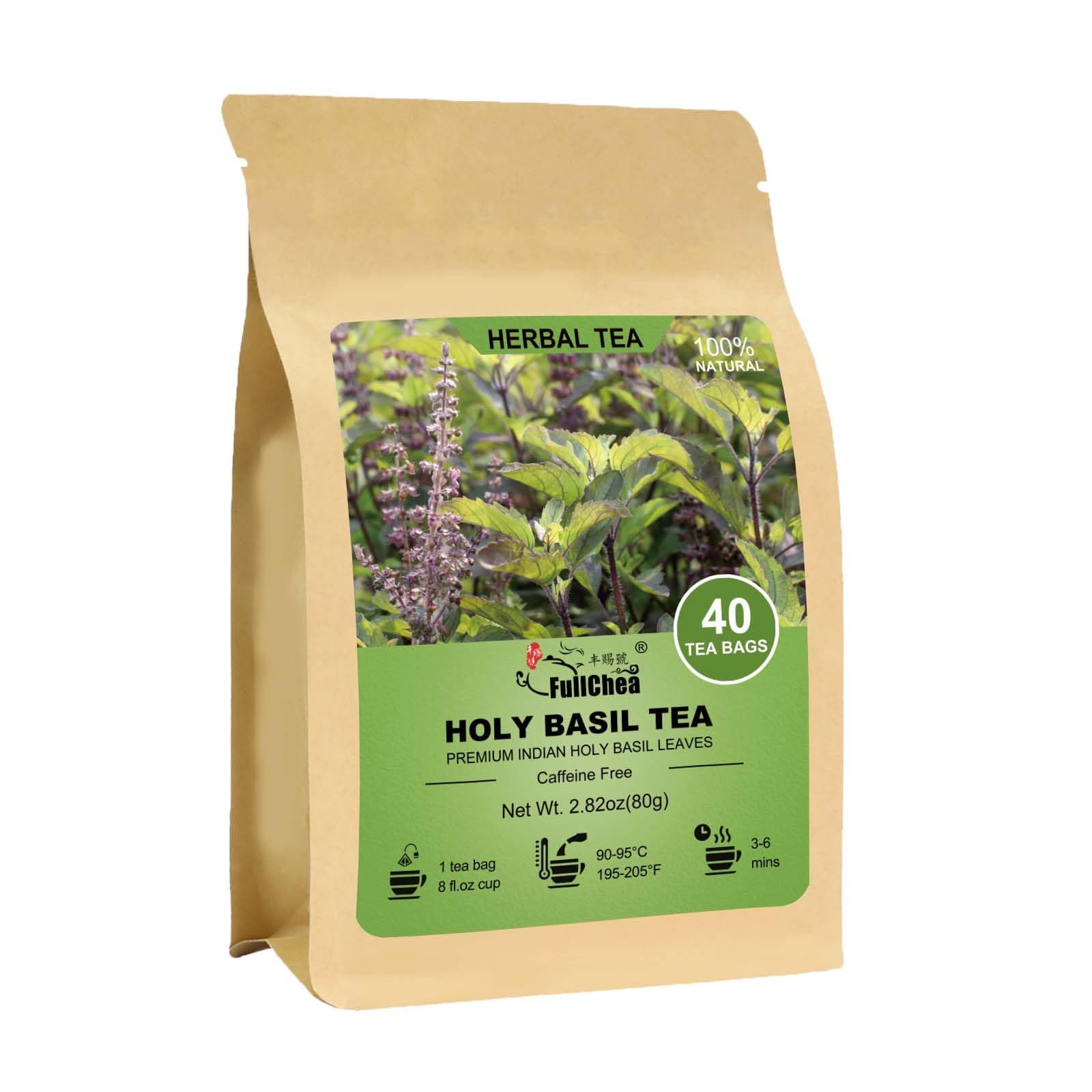 Holy Basil Tea Bags, 40 Tulsi Teabags, 2g/bag - Premium Holy Basil Leaves - Non-GMO - Caffeine-free - Support Digestion & Boost Immunity