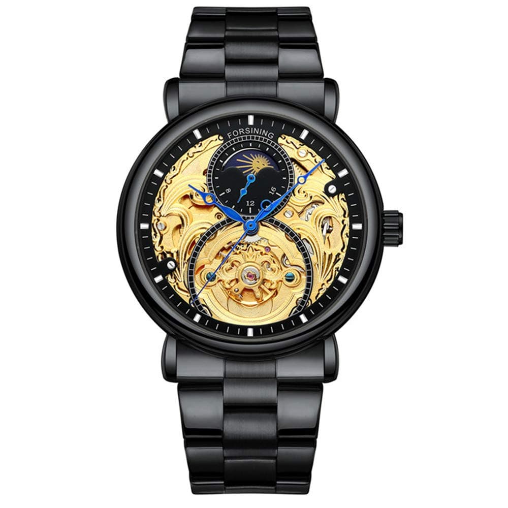 ShanniRuoMen's Automatic Analog Watch Fashion Skeleton Tourbillon Waterproof Moon Phase Leather Mechanical Watch