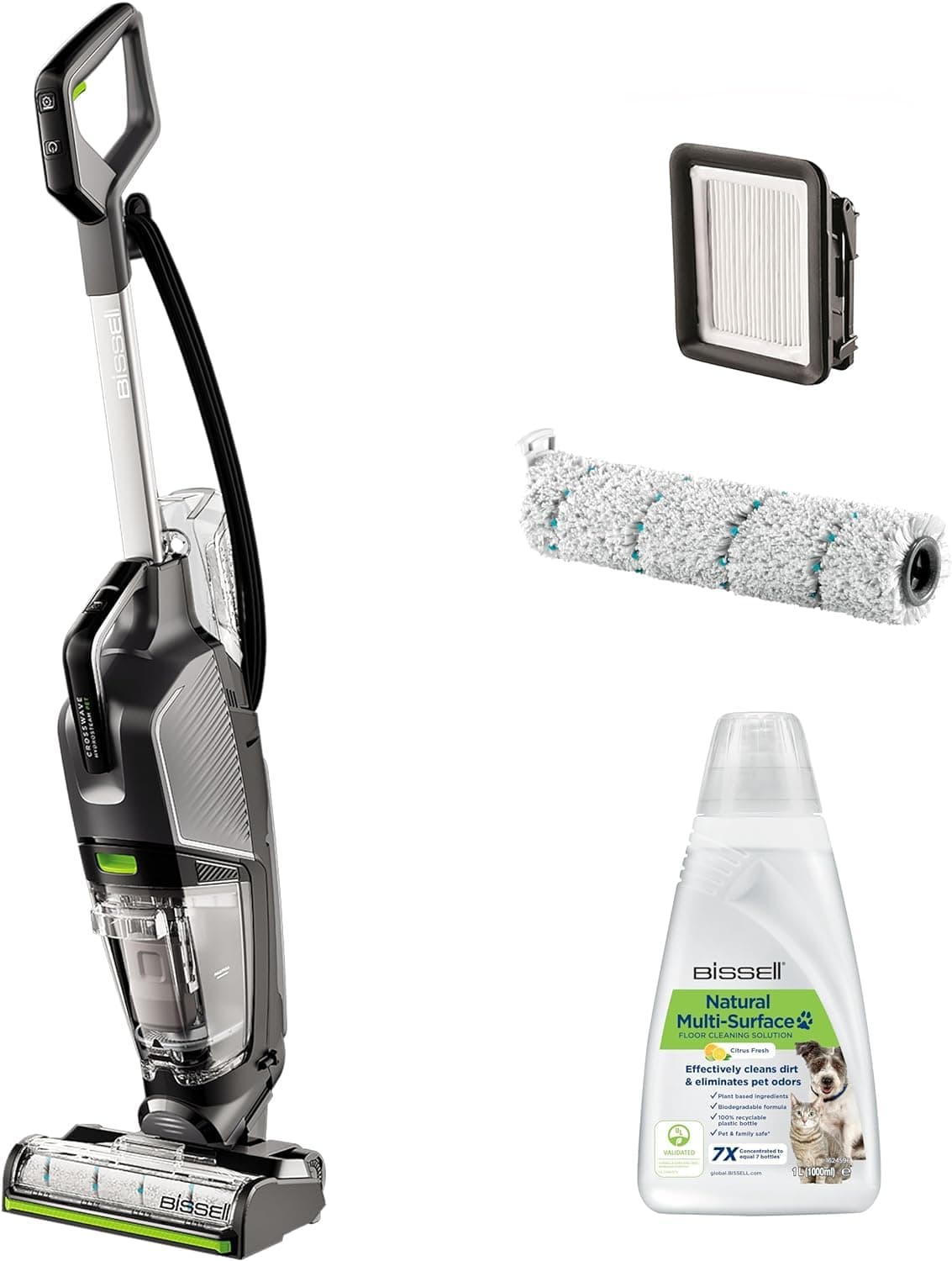 BISSELL CrossWave HydroSteam PET, Wet and Dry Vacuum Cleaner, Mop & Dries in One, Vacuum Cleaner with Steam Function, Floor Cleaner for Pet Owners, Multi-Surface Wet Vac, 76 dB, Corded, 3517E