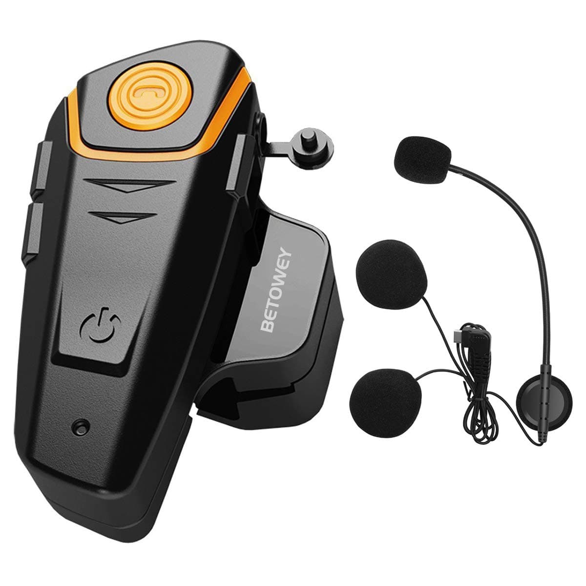 Motorbike Intercom BETOWEY BT-S2 Helmet Bluetooth Headset Motorcycle Wireless Intercom 1000m Communication System Waterproof, Stereo Music, FM Radio, GPS (1 Pack with Hard Microphone)