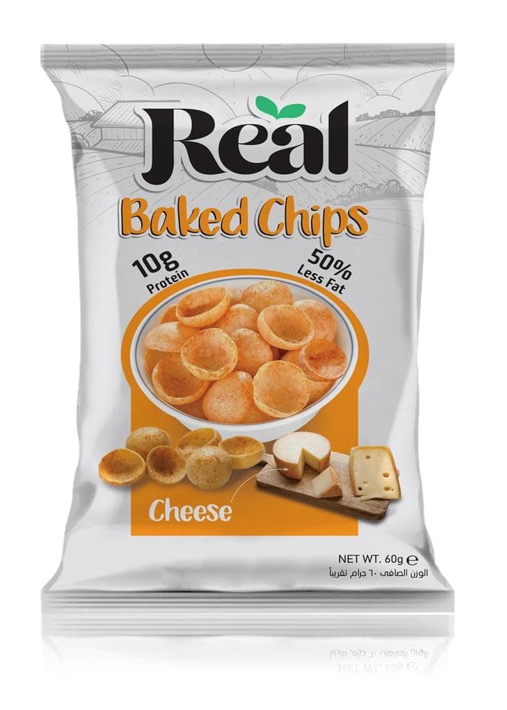 Real Chips - Cheese Baked Chips – Crispy & Cheesy High-Protein Snack, 60g Pack, No Preservatives, Crunchy & Flavorful