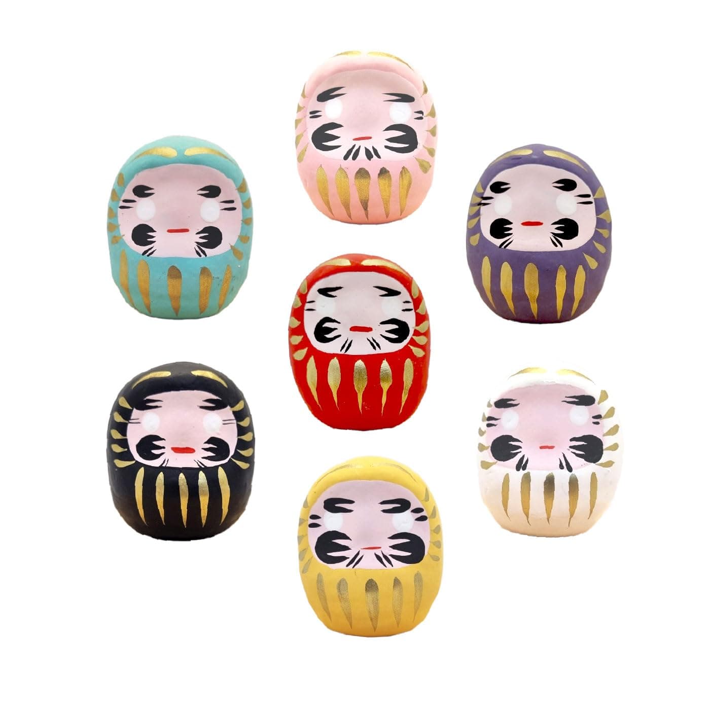 EDOYA Daruma Dolls (Set of 7) Japanese Good Luck Fortune Multicolor Figurine Ornament Traditional Charms