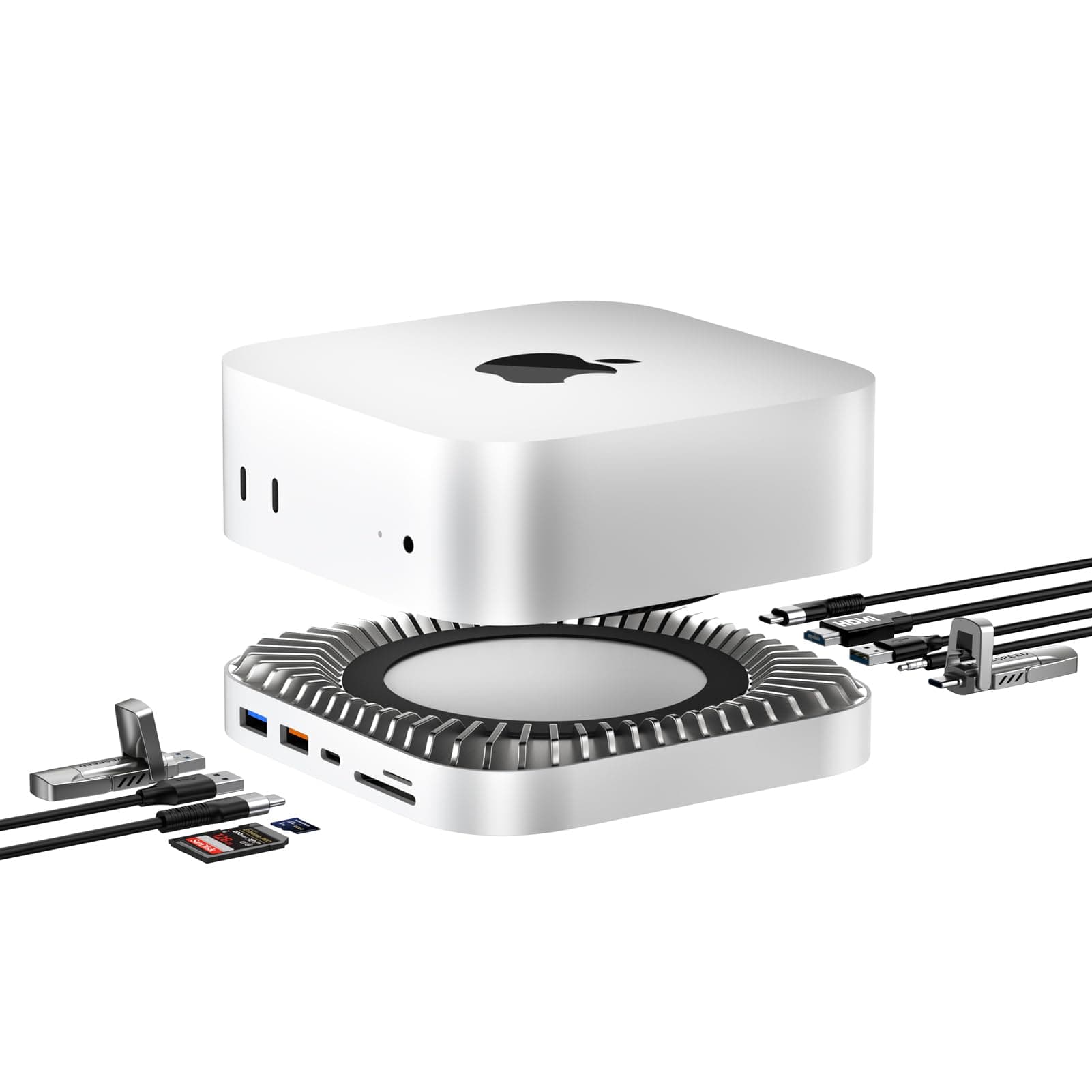 Mac Mini M4 Dock, Aluminum Mac Mini Stand and HDMI Hub for Mac Mini M4 and M4 Pro 2024 with M.2 NVMe/SATA SSD Enclosure, 4K60Hz HDMI, 10G USB A/C, 5G USB A*2, USB-C Charging, SD/TF, Audio