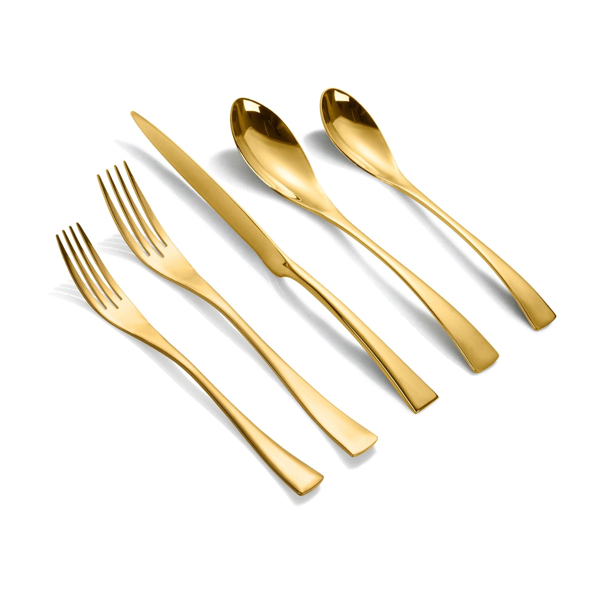 - Lemeya 20-Piece Gold Silverware Set for 4,Heavy Duty 18/10 Stainless Steel Cutlery Set with Forged Stand Knife,Modern Flatware Utensils Set,Forks Spoons and Knives Set,Mirror Polished,Dishwasher Safe