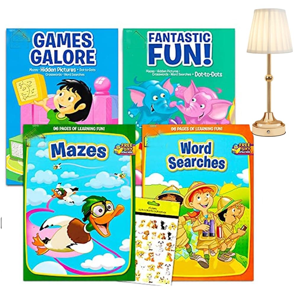 Portable LED Table Lamp, 3-Levels Brightness Metal Desk Lamp, 3 Color Touch Control Rechargeable Lamp, Night Light,Hidden Pictures, Word Searches, Stickers