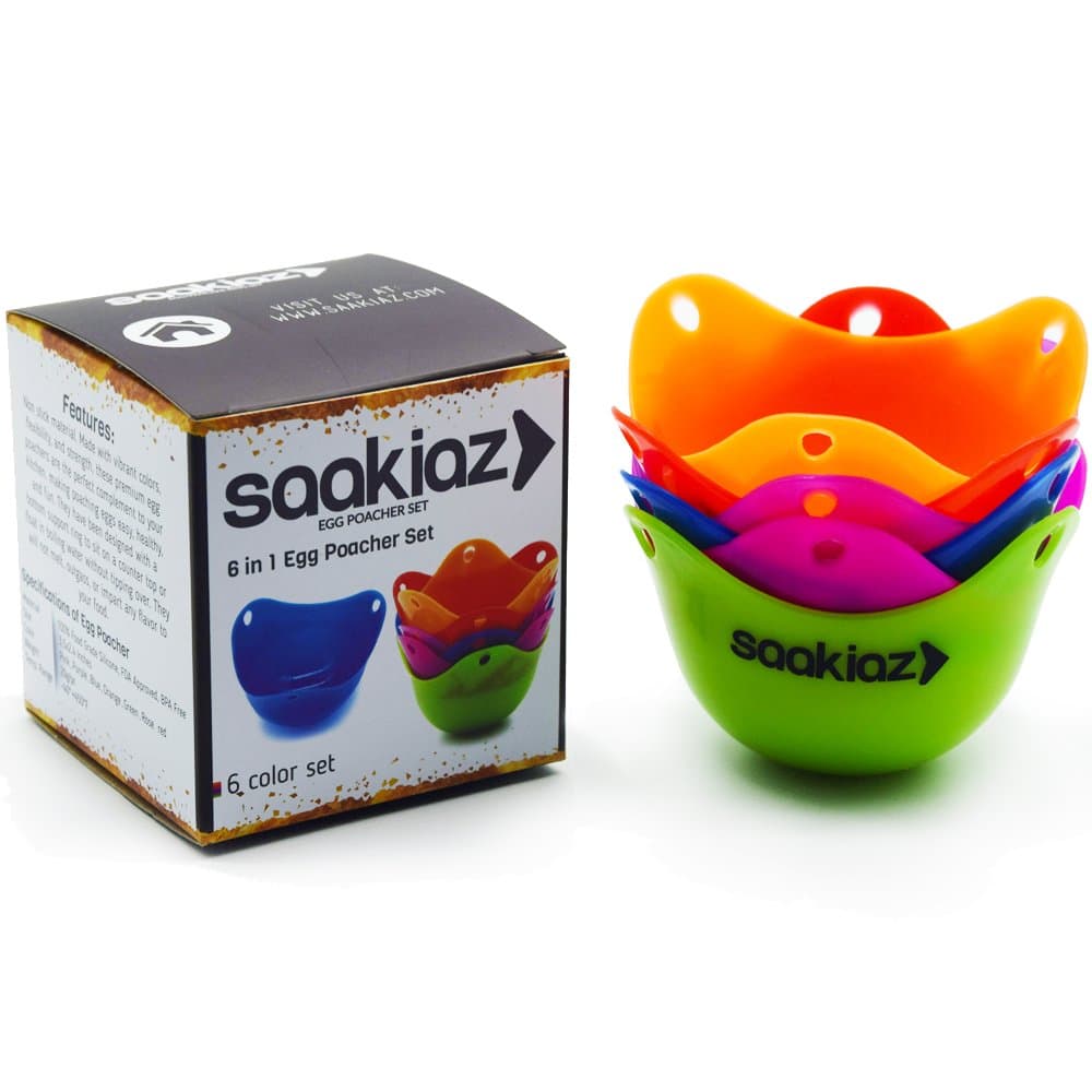 Saakiaz (6 Piece Set Silicone Egg Poacher - Egg Cups Cookware - Microwave Egg Cooker & Egg Boiler- Food Safe Silicon Egg Poacher Pods for Perfectly Shaped Eggs- Smart Kitchen Gadget with Many Uses