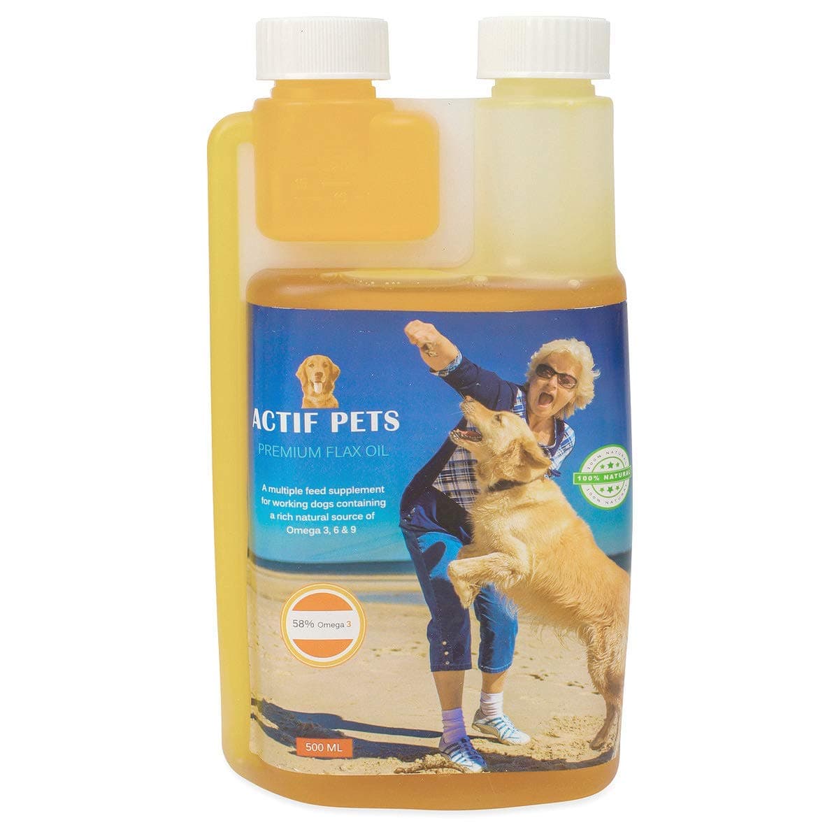 Actif Pets Flaxseed Oil for Dogs-Rich in Omega 3, 6 & 9 for Dry, Itchy Skin/Coat. A Natural Dog Supplement for Stiff Bones/Joints/Hips.