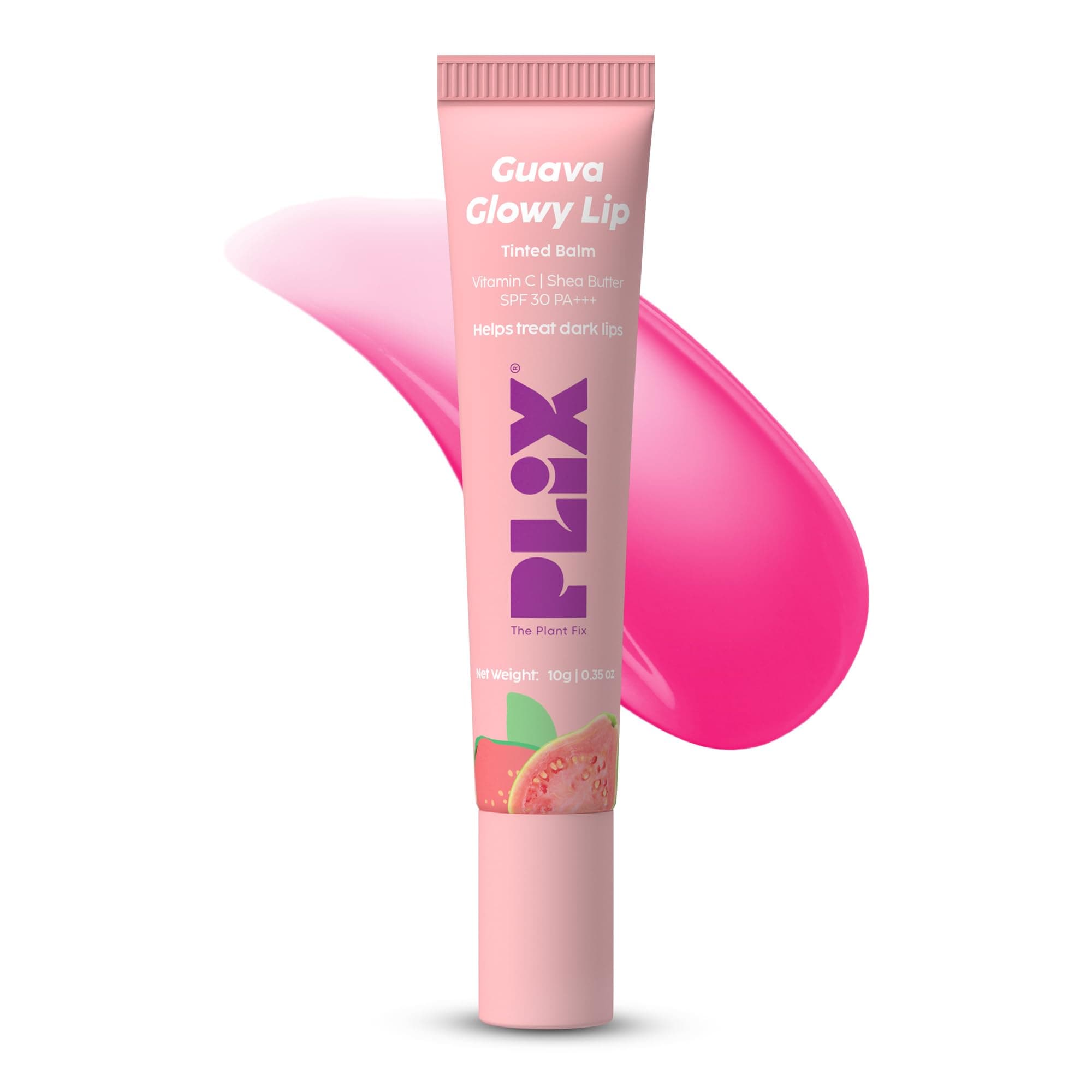 The Plant Fix Plix Guava Glowy Lip Tinted Balm | Shea Butter & Vitamin E for Soft Lips | SPF 30 PA+++ Sun Protection | 10g