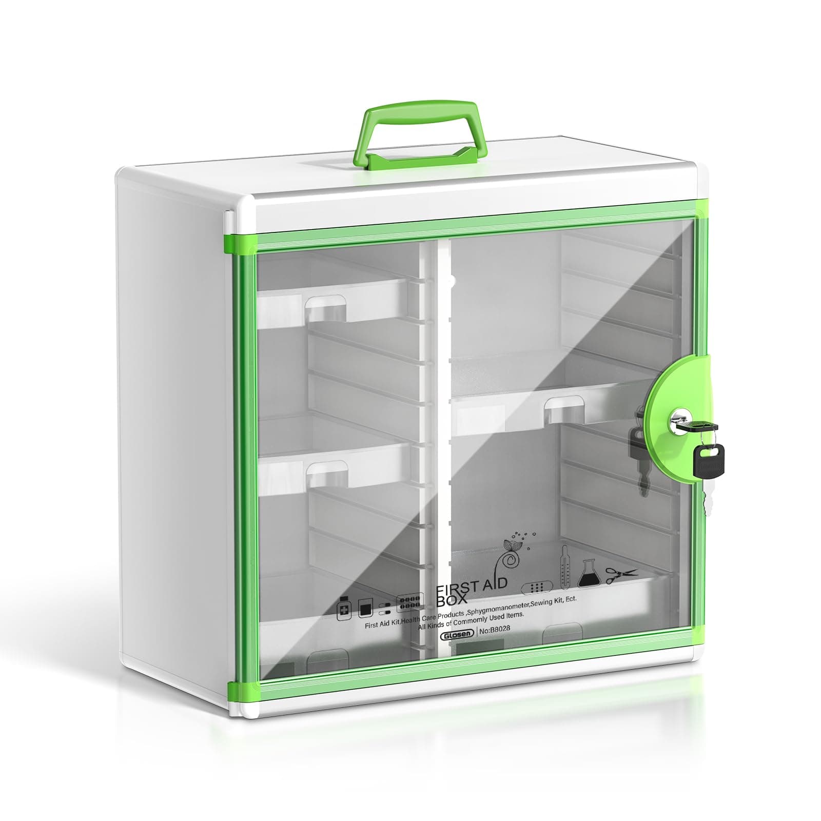 Medicine Cabinet Locking Medicine Cabinet Wall Mounted【 Green 13.6 x 13.4 x 6.5 Inch 】 Portable Storage Container Big Capacity