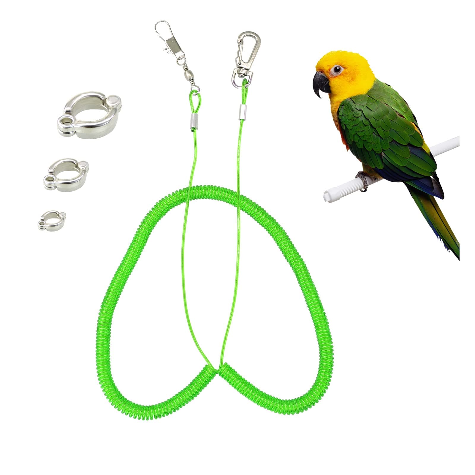 Wishlotus Parrot Flying Rope, 5 Meters Parrot Foot Chain Flying Training Leash Outdoor,Anti-Bite Elastic String Training Harness for Agapornis Fischeri Cockatiels Starling Birds (Green)