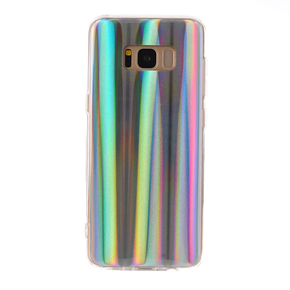 Samsung Galaxy S8 Case, EASEU Holographic Phone Case, Laser Aura Glow Sparkle Bling Reflective Rainbow Super Slim Silver Soft TPU Protective Cover Psychedelic Case for Samsung Galaxy S8
