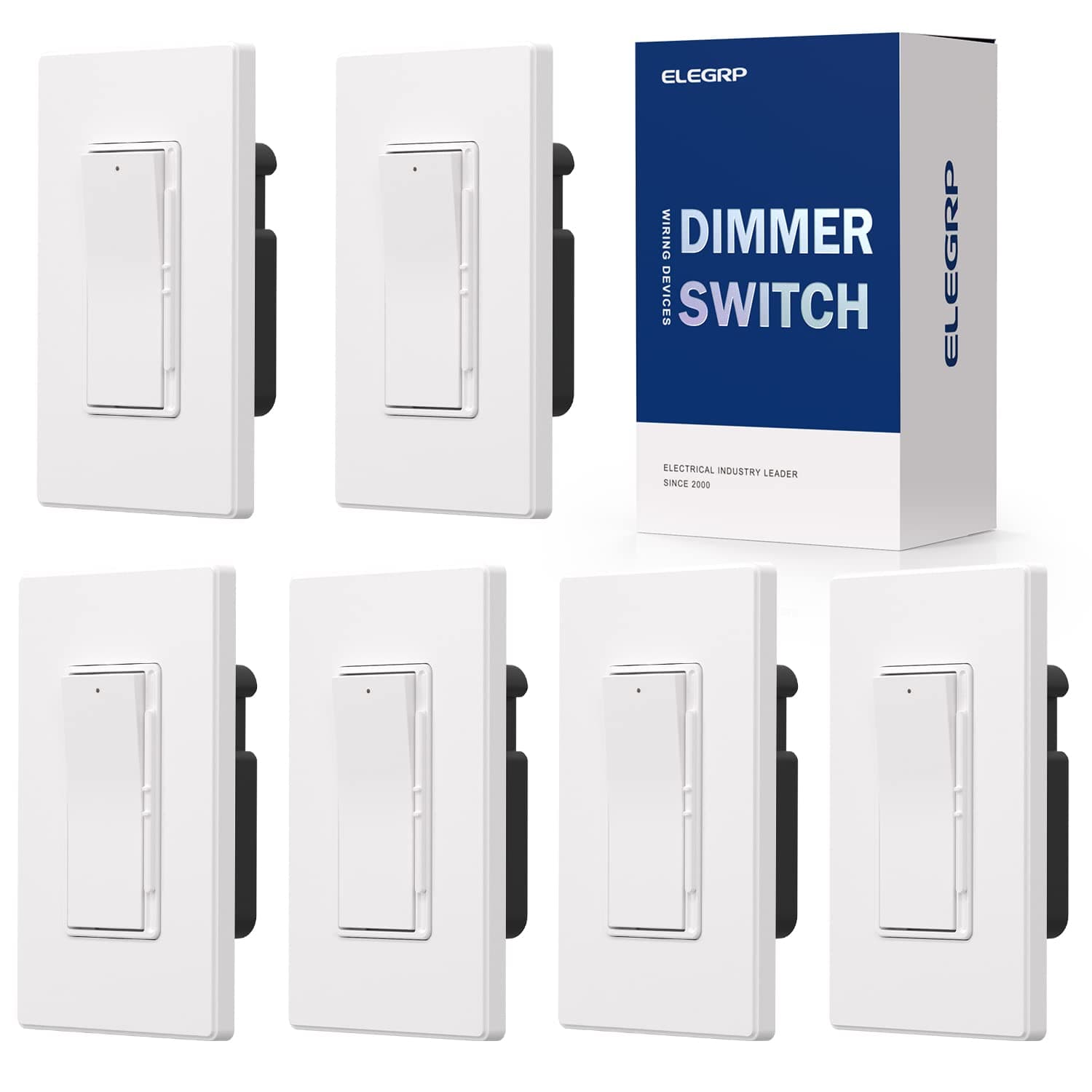 ELEGRP Digital Dimmer Light Switch for 300W Dimmable LED/CFL Lights and 600W Incandescent/Halogen, Single Pole/3-Way LED Slide Dimmer, Wall Plate Included, UL Listed, 6 Pack, Matte White