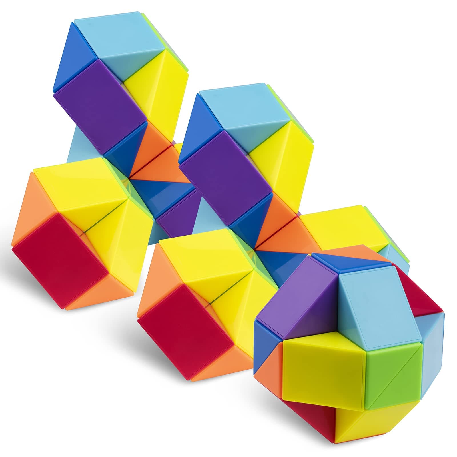 Ganowo 3PCS Fidget Snake Cube Twist Puzzle Magic Snake Sensory Toys Collection Brain Teaser Stocking Stuffers Party Favors Game Goodie Bags Fillers for Kids Adults Teens (Rainbow)