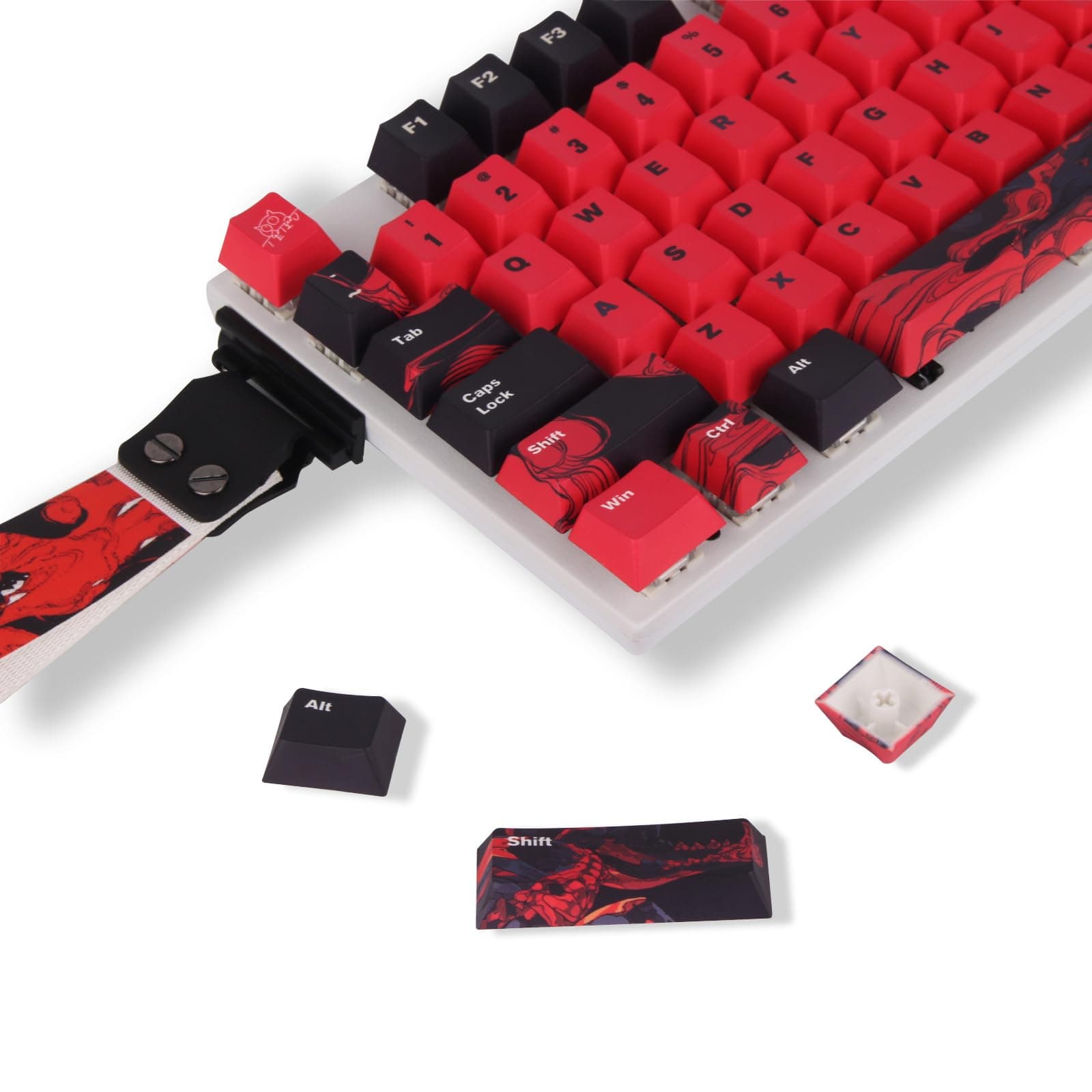 Teru x X-Raypad Keycaps & Cerberus Strap PBT Keycap Set - 110 Key Customized Keyboard Keycaps With Removable Strap Suitable for All Keyboards