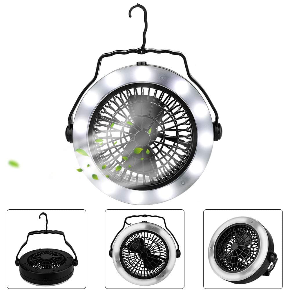 Camping Lantern, Camping Fan Light,Portable Lightweight LED Tent Light with Ceiling Fan and Hook, USB Powered or Battery Operated,for Truck Tent, Fishing, Emergencies, Hurricanes,Outages,Survival Kit