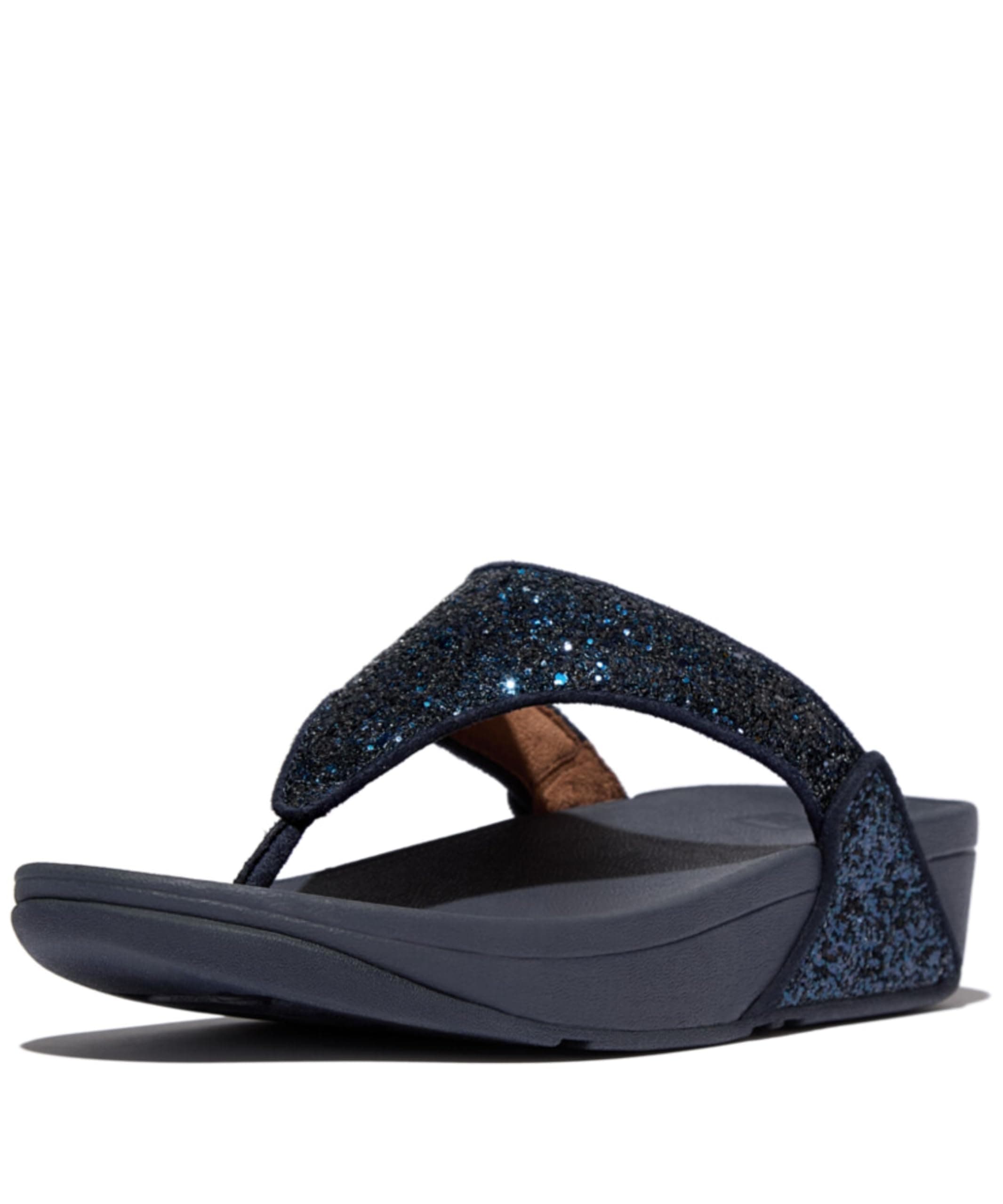 Women's Lulu Glitter Flip Flops, Toe-Post Sandals, Comfortable with Natural Arch Support - Midnight Navy - 6 UK